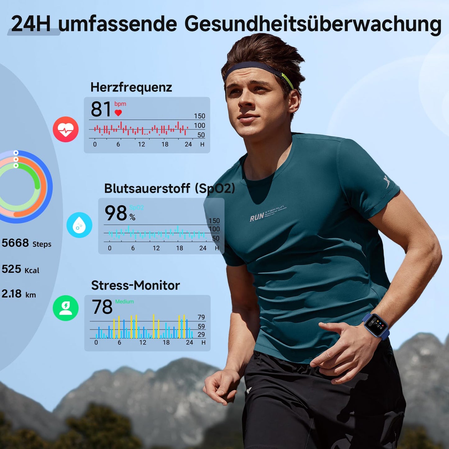 Smartwatch Damen Herren, Smart Watch mit Telefonfunktion Alexa, 1,8" Fitnessuhr Damen Sportuhr mit 100 Sportmodi & IP68, Herzfrequenz SpO2 Schlafmonitor, Armbanduhr Schrittzähler Uhr für Android iOS