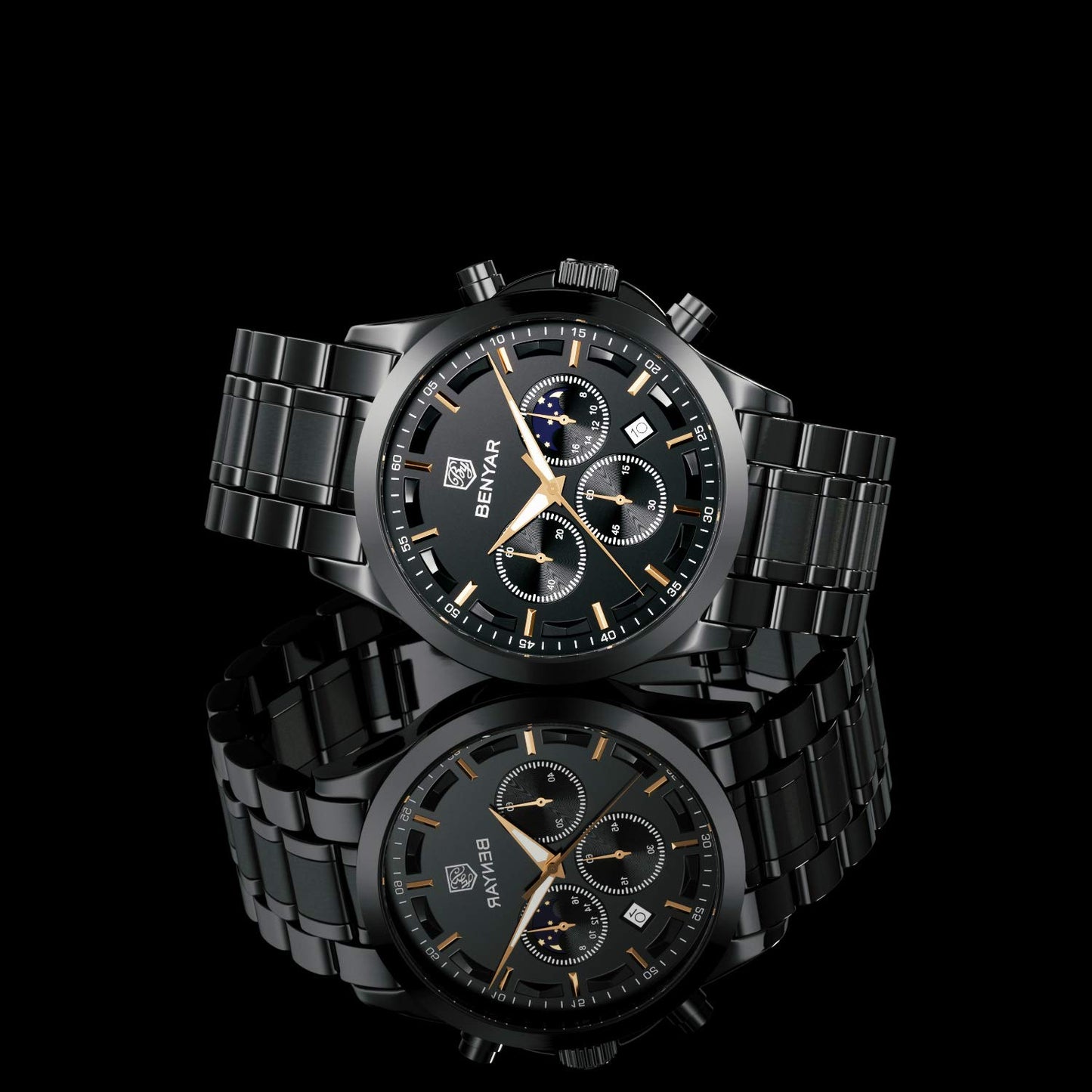 BY BENYAR Uhren Herren Chronograph Analog Quarz Wasserdicht Armbanduhr Herren Mode Lässig Business Herrenuhr mit Kalender Lederarmband/Edelstahlarmband Uhr Geschenk für Männer