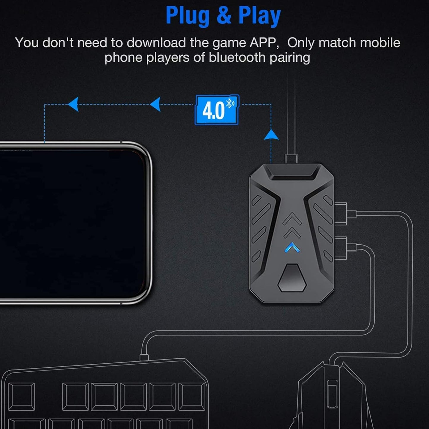 Mobiles Spielset Mobile Gaming-Tastatur-Maus-Konverter mit Tastatur und Maus-Konverter Gaming-Maus Einhändige Kabelgebundene Tastatur(Mix Pro+F6-Tastatur+G2-Maus)