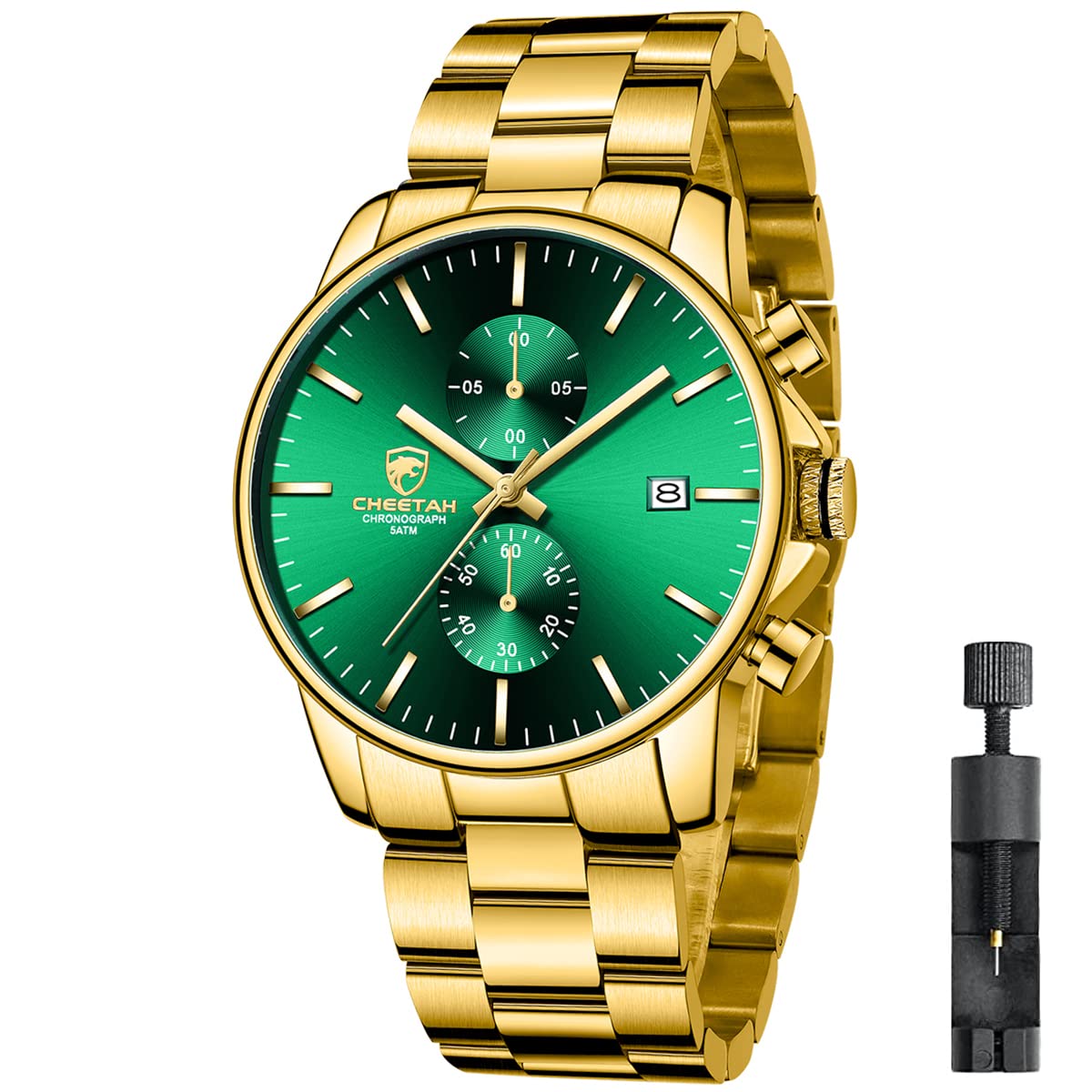 Herrenuhren mit lässiger wasserdichter Chronographen Quarzuhr aus Edelstahl und Metall, Auto Date in farbenfrohen Zeigern
