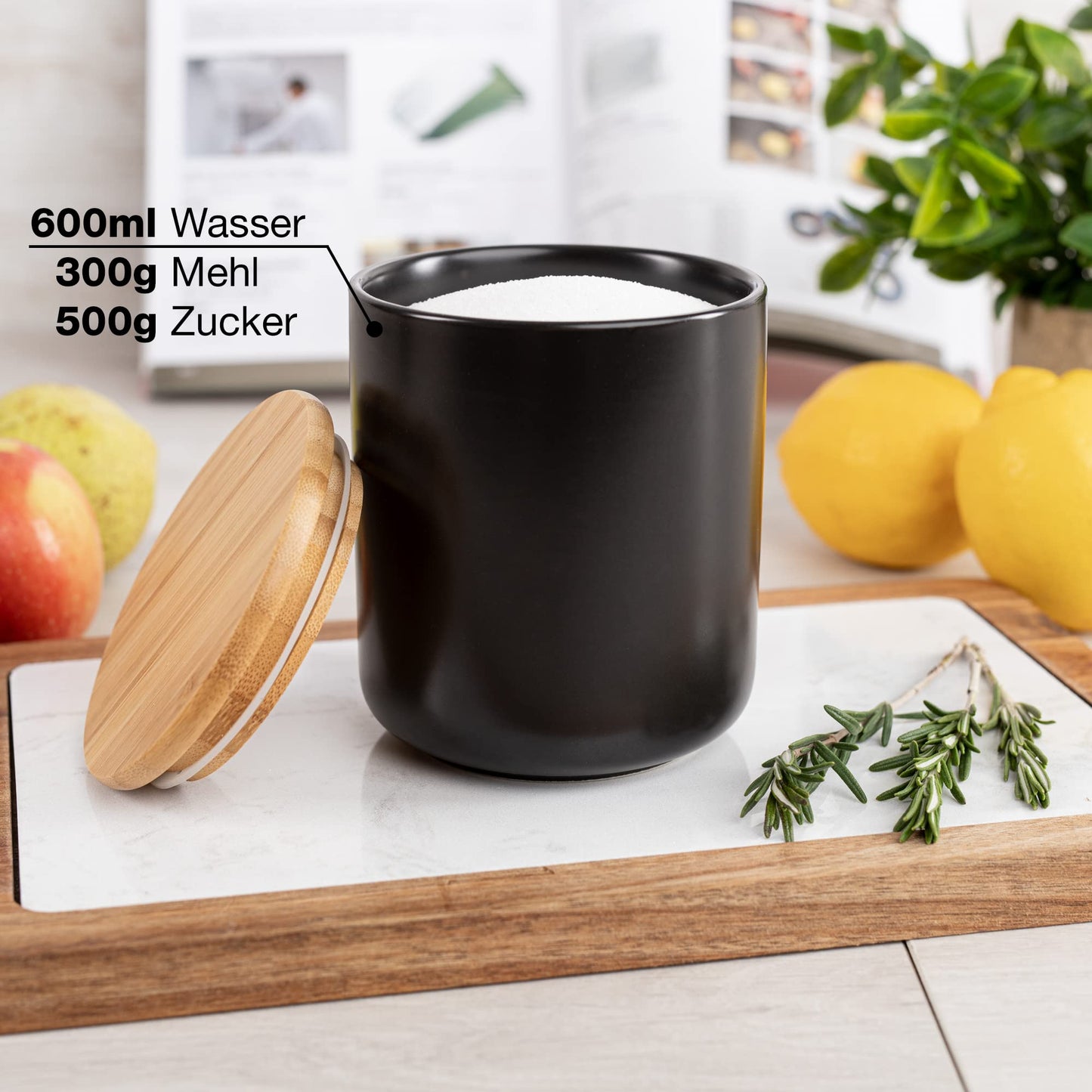 Moritz & Moritz 3x Vorratsdosen Schwarz 400ml, 600ml & 900 ml - Beschreibbar – 3x Keksdosen Keramik mit Deckel aus Bambus – Keramik Aufbewahrungsdose