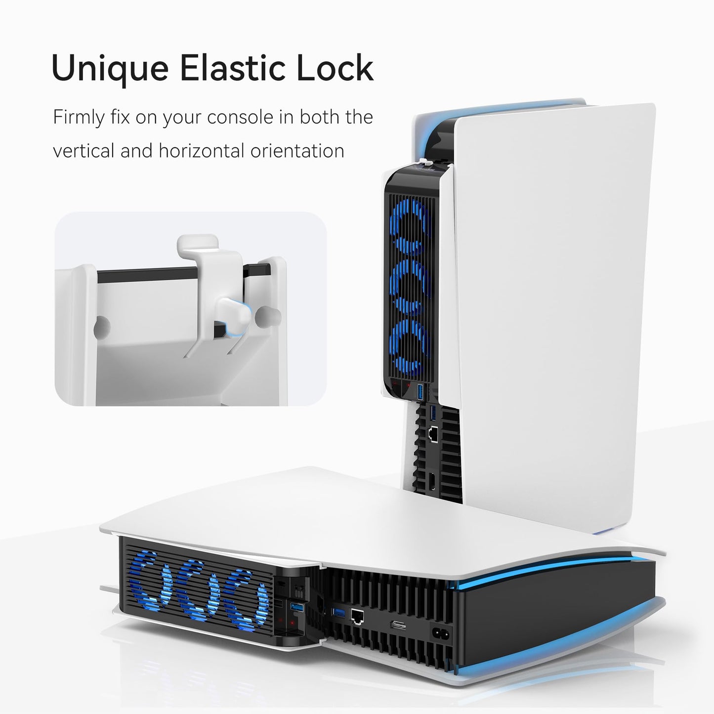 Kühlzubehör für ALTE PS5-Version, KIWIHOME PS5-Lüfter mit LED, automatischer Geschwindigkeitsregelung und USB3.0-Hubs, für PS5 Disc und Digital Edition, nicht für PS5 Slim/PS5 Pro (Weiß)