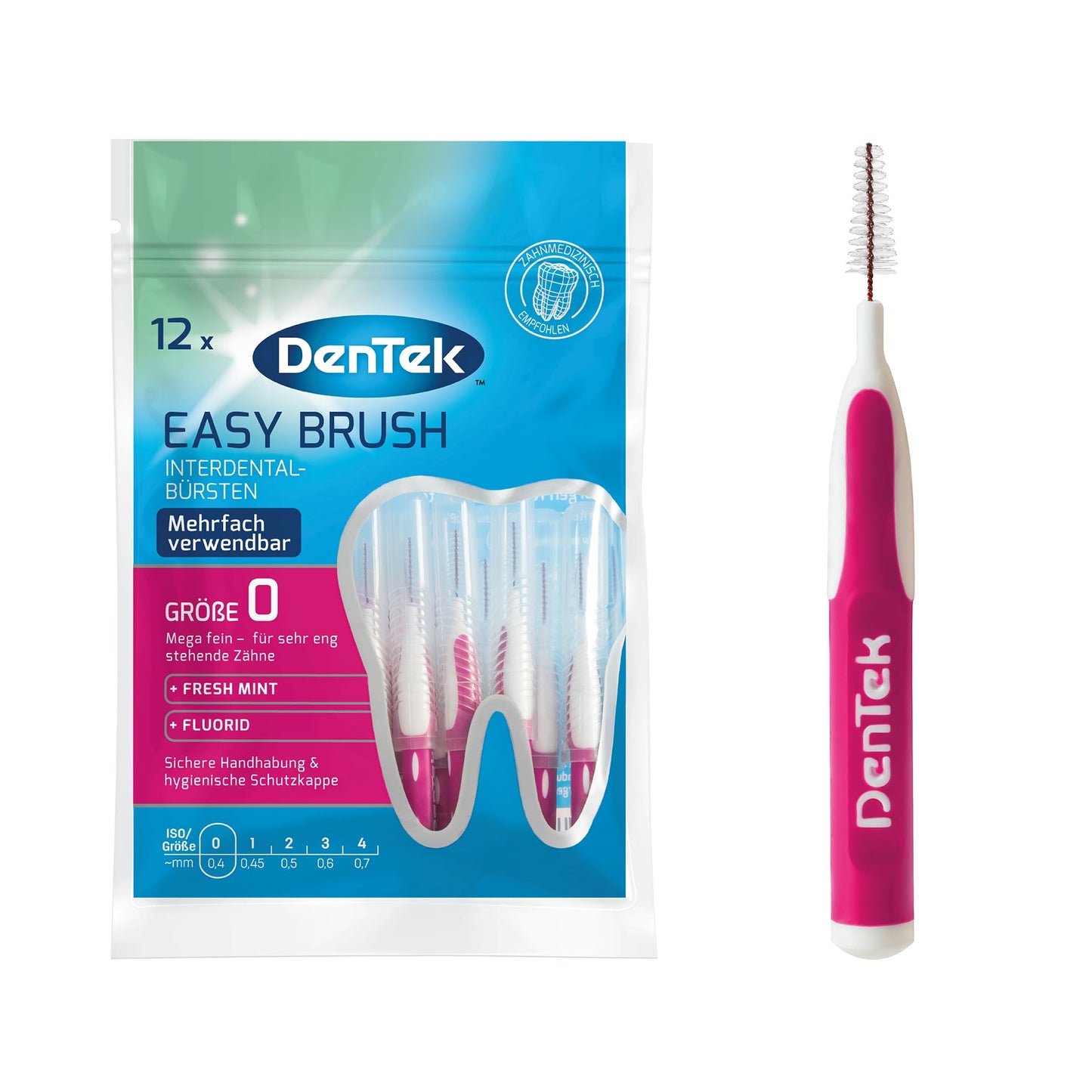 DenTek Slim Brush - Größe 1 - extra fein - für sehr enge Zahnzwischenräume - mit Minzgeschmack und hygienischer Schutzkappe, 32 Stück Pink