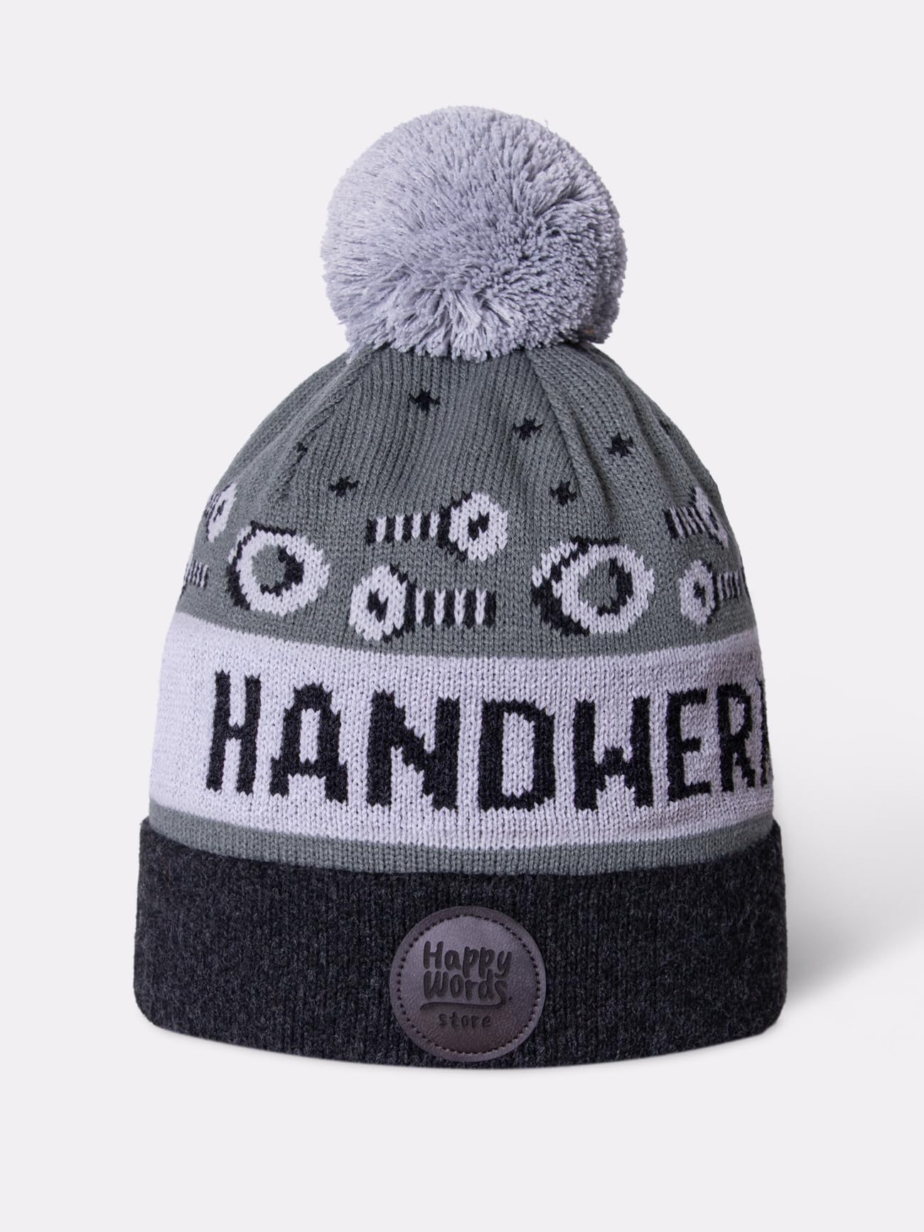 Happy Words Hats, Hats & Caps for Men and Women - Men's Hat with Bobble - Warm Winter Hat with Colourful Pattern - Knitted Hat Made of Acrylic Fabric - Gifts for Women and Men