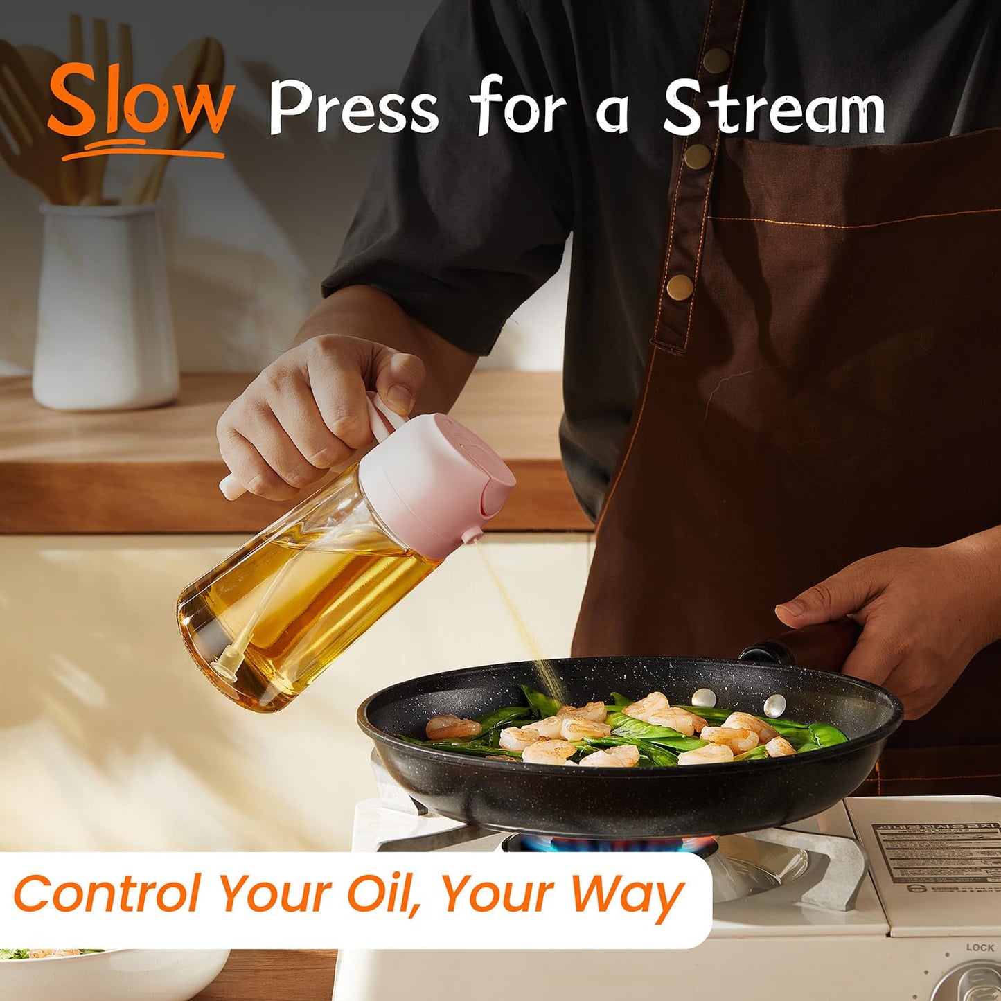 TrendPlain 16 oz Oil Sprayer for Cooking Oil - 470 ml Olive Oil Bottle - 2-in-1 Oil Dispenser and Oil Sprayer - Kitchen Gadgets for Cooking, Salad and Grill Black