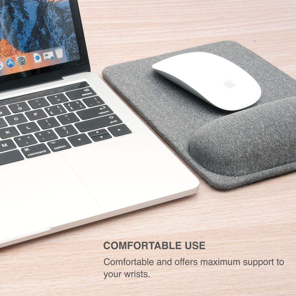 SenseAGE Mauspad mit Handauflage | Mousepad mit Kissen für Alle Maus | ergonomisch Mausunterlage gegen Handgelenkschmerzen für Büro/Homeoffice | Grau (225 x 155 mm)