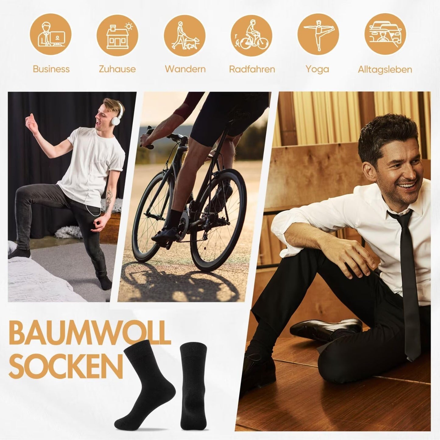 12 Pairs Cotton Sports Socks for Men – Breathable Black/White Business Socks