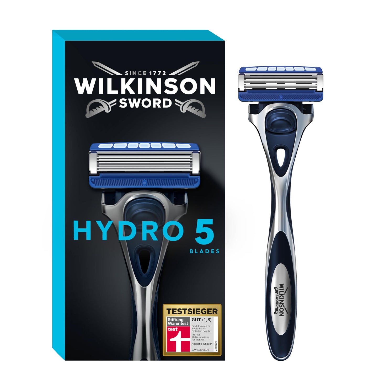 Wilkinson Sword - Hydro 5 Rasierer für Männer, Rasiergriff + 13 Rasierklingen, Feuchtigkeitsspendende Gel-Pools und umklappbarer Trimmer