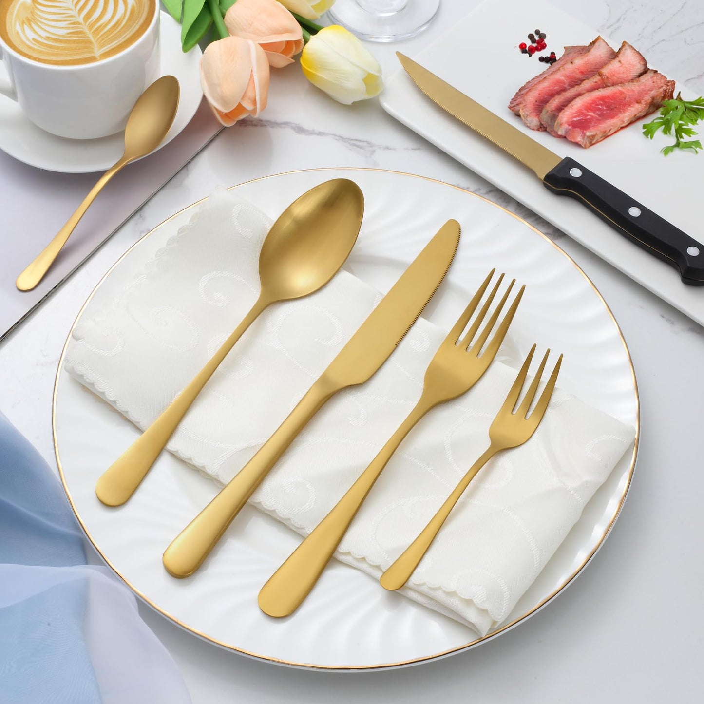 BEWOS 36-teiliges Besteck set mit Steakmesser Service für 6, Premium-Edelstahl-Bestecksets für Haus & Küche, Hochwertiges Messer-Löffel-Gabel-Besteck-Set Hochglanzpoliert, Spülmaschinenfest