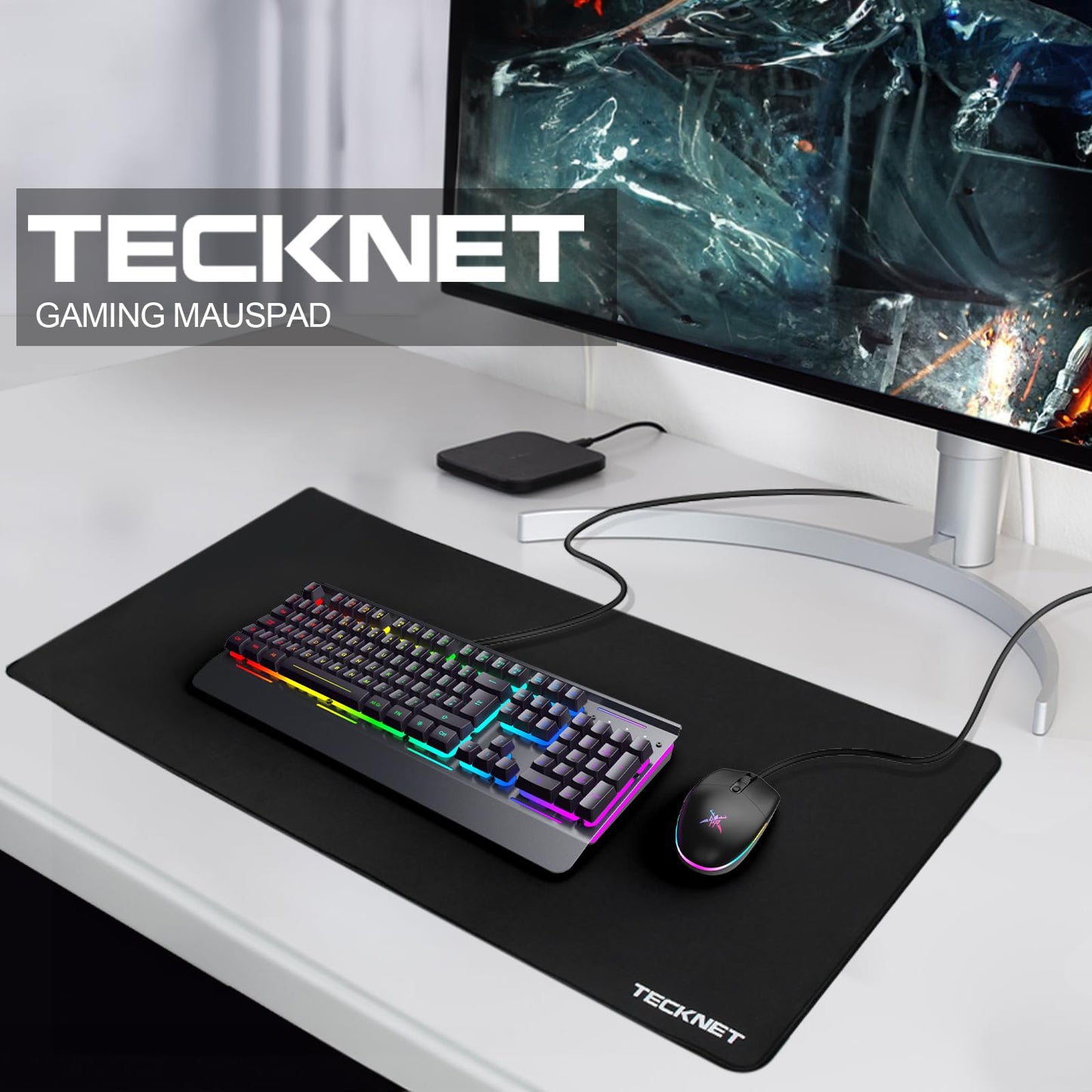 TECKNET Mauspad XXL Speed Gaming, 900x400 mm Schreibtischunterlage Schwarz, Gamer Mouse Pad, Wasserdicht mousepad, Spezielle Oberfläche Verbessert Präzision und Geschwindigkeit, rutschfeste Gummibasis