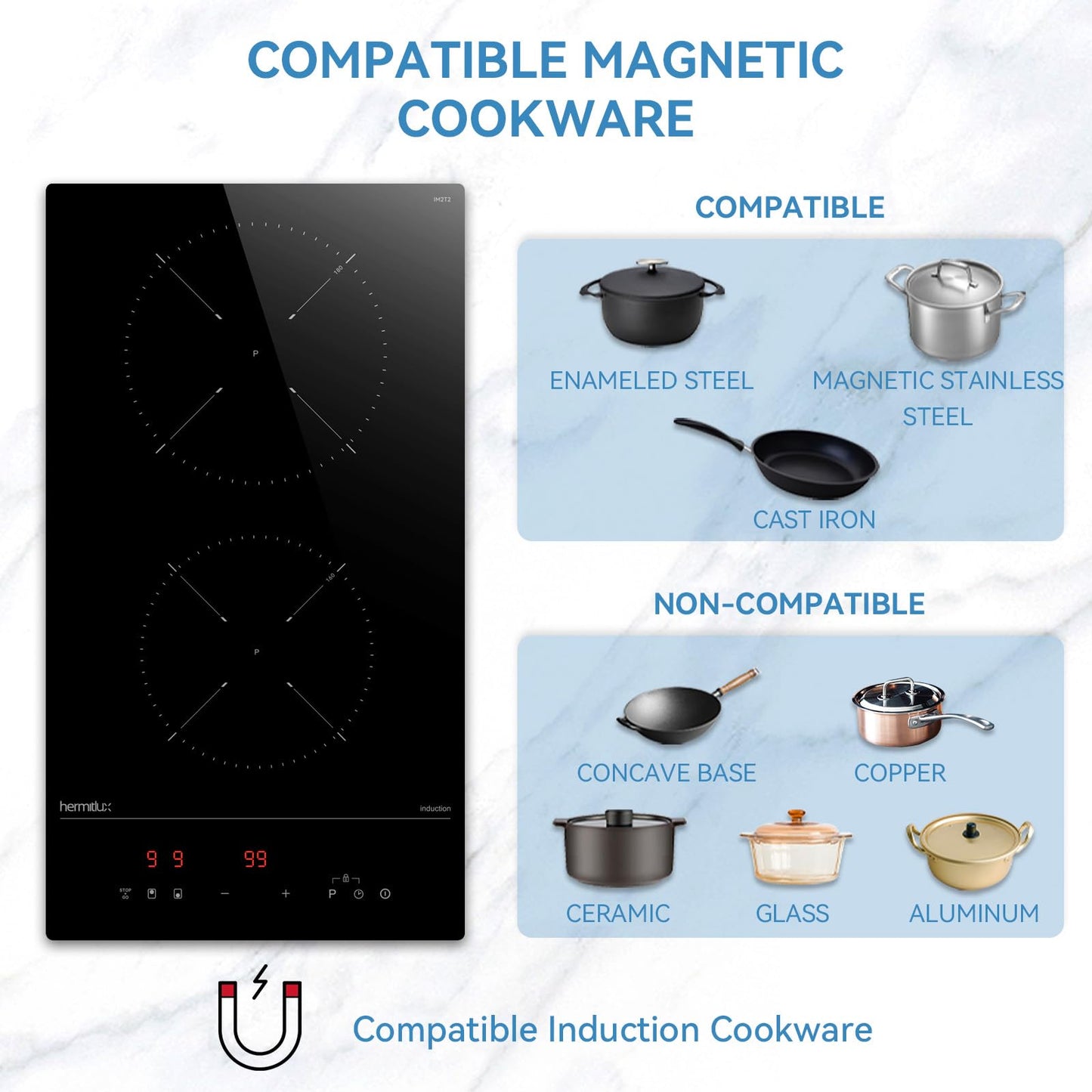 Hermitlux ceramic hob,Built-in 29 cm black glass ceramic electric hob,9 power levels,Sensor touch control, child lock, 1-99 minute timer,Suitable for all pots and pans