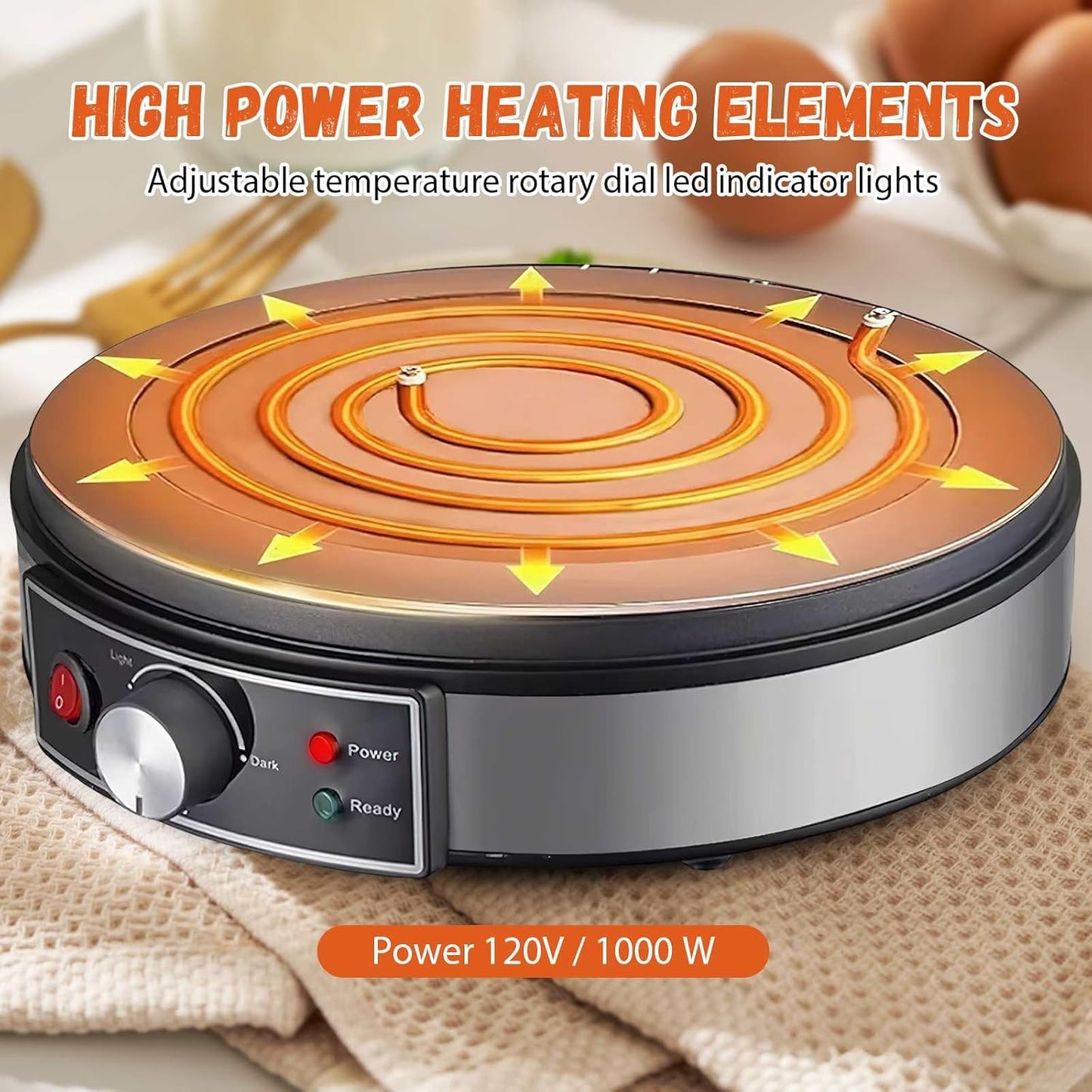 Elektrischer Crêpe-Maker – 1000W Profi-Pfannkuchenmaschine mit Antihaft-Beschichtung, Gewerbe-Küchengerät, Antihaft-Crêpe-Gerät, Backgerät, Temperaturregelung & Zubehör für Restaurant/Haushalt (30cm)