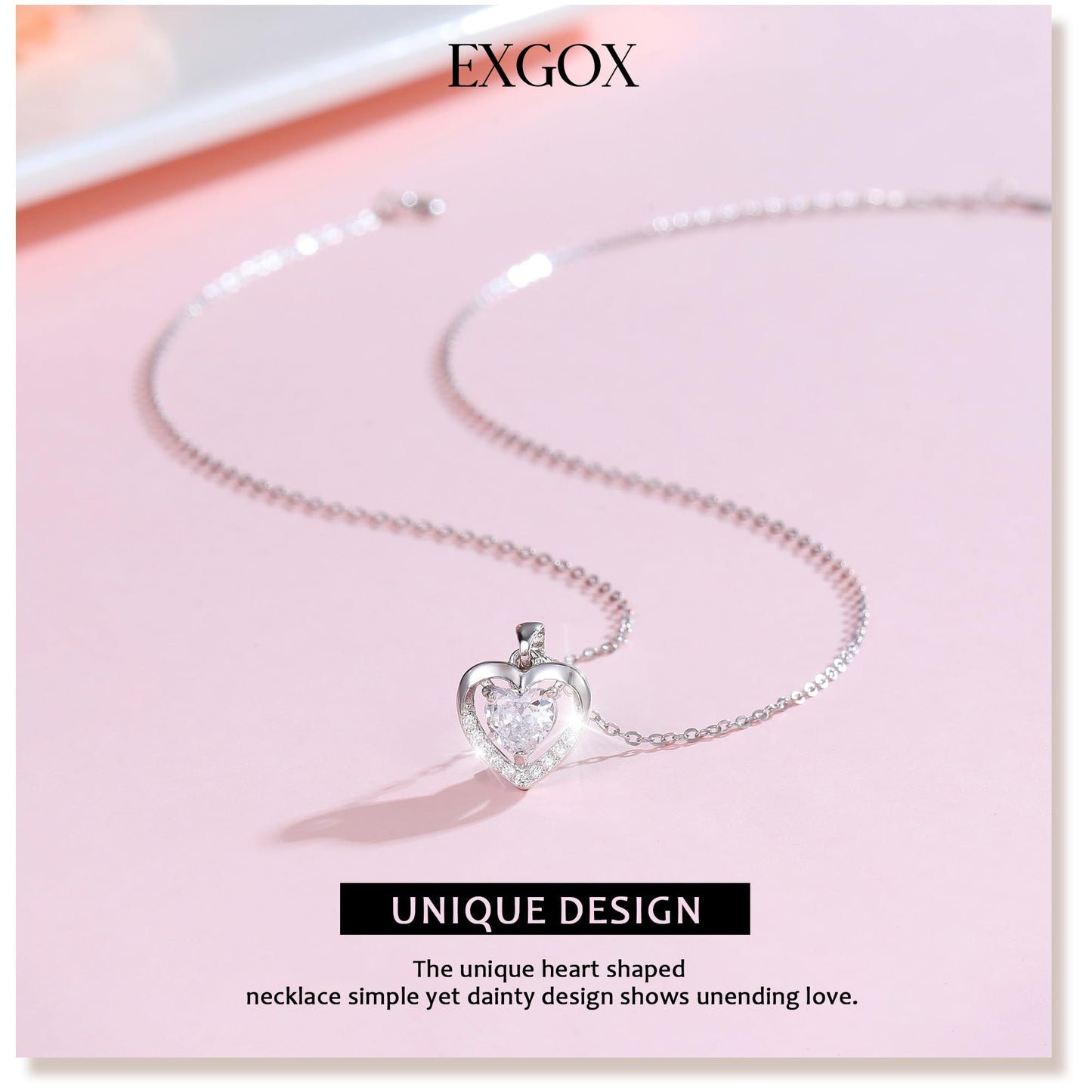 EXGOX Sterling Silver Heart Pendant Necklace