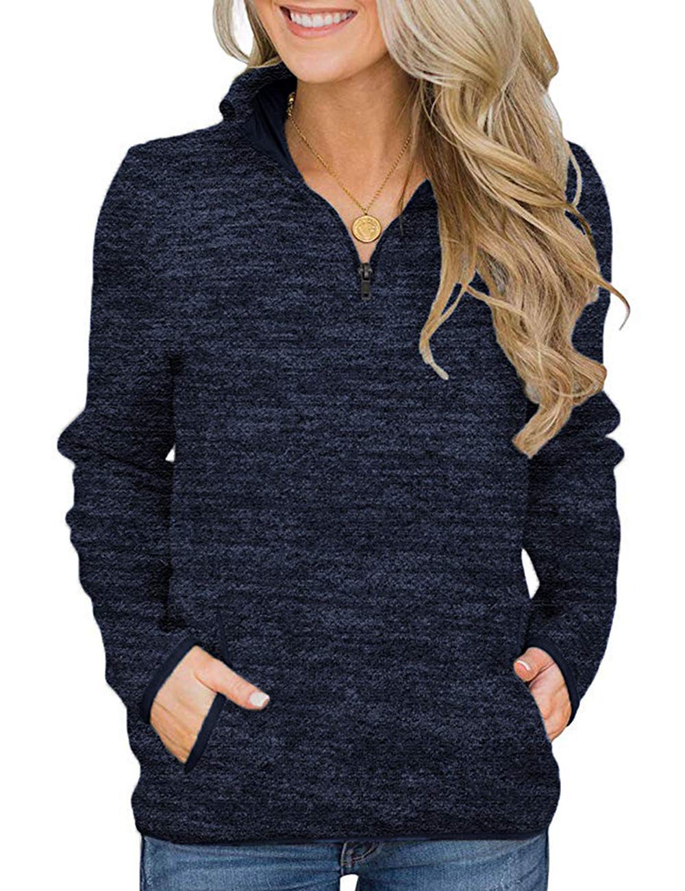 iWoo Women’s 1/4 Zip Pullover Sweatshirt – Casual Long Sleeve Top