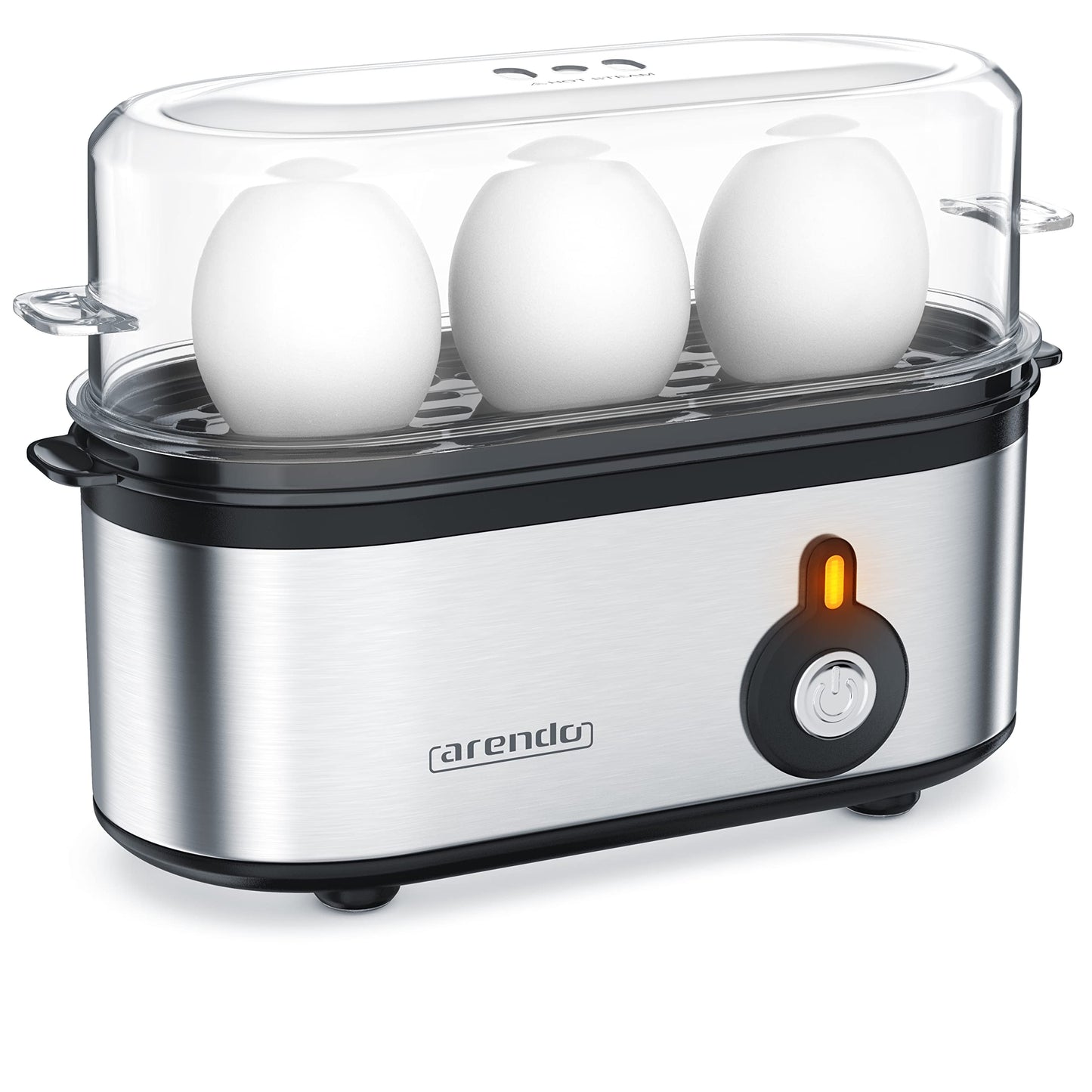 Arendo - Edelstahl Eierkocher Threecook - Egg Cooker - EIN AUS-Schalter - Wählbarer Härtegrad - 210 W - 1-3 Eier - GS - BPA-frei