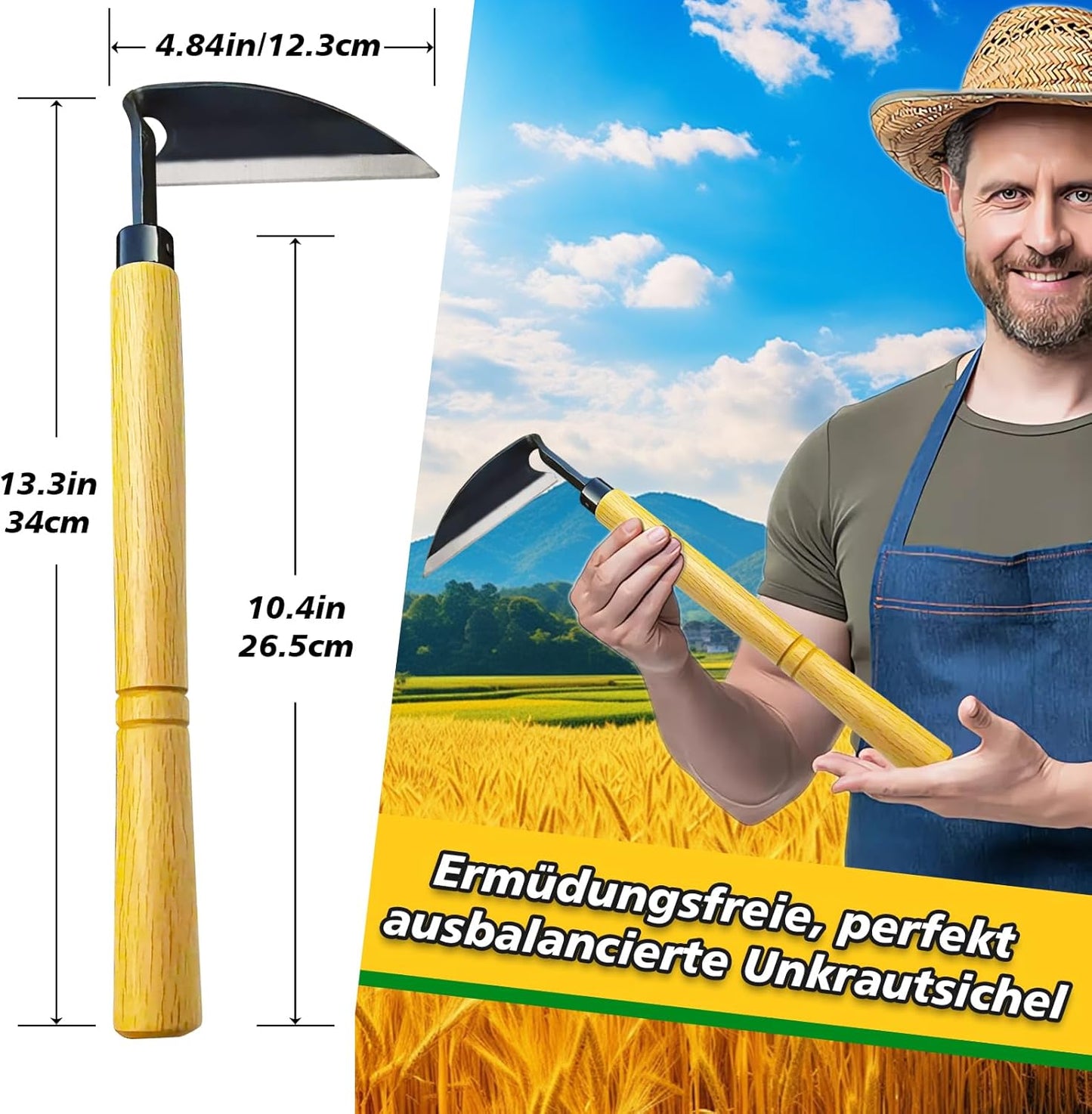 Nhcuijun Dreieckige Gartenhacke, Japanisches Gartenwerkzeug, Ideales Gartenzubehör zum Entfernen von Unkraut und Moos, Länge: 35 cm