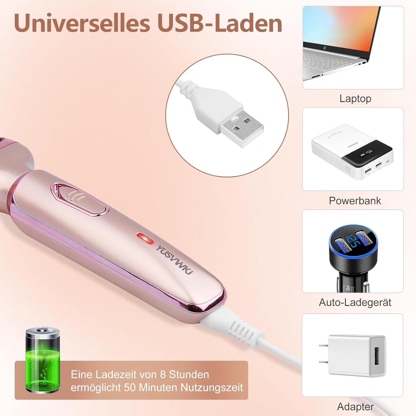 Elektrischer Rasierer Damen 2 in 1 Nass- und Trockenrasierer für Gesicht Armen Beine Achselhöhlen Intimbereich und Bikinizone tragbar wasserdicht und schmerzlos Elektrorasierer mit USB-Aufladung