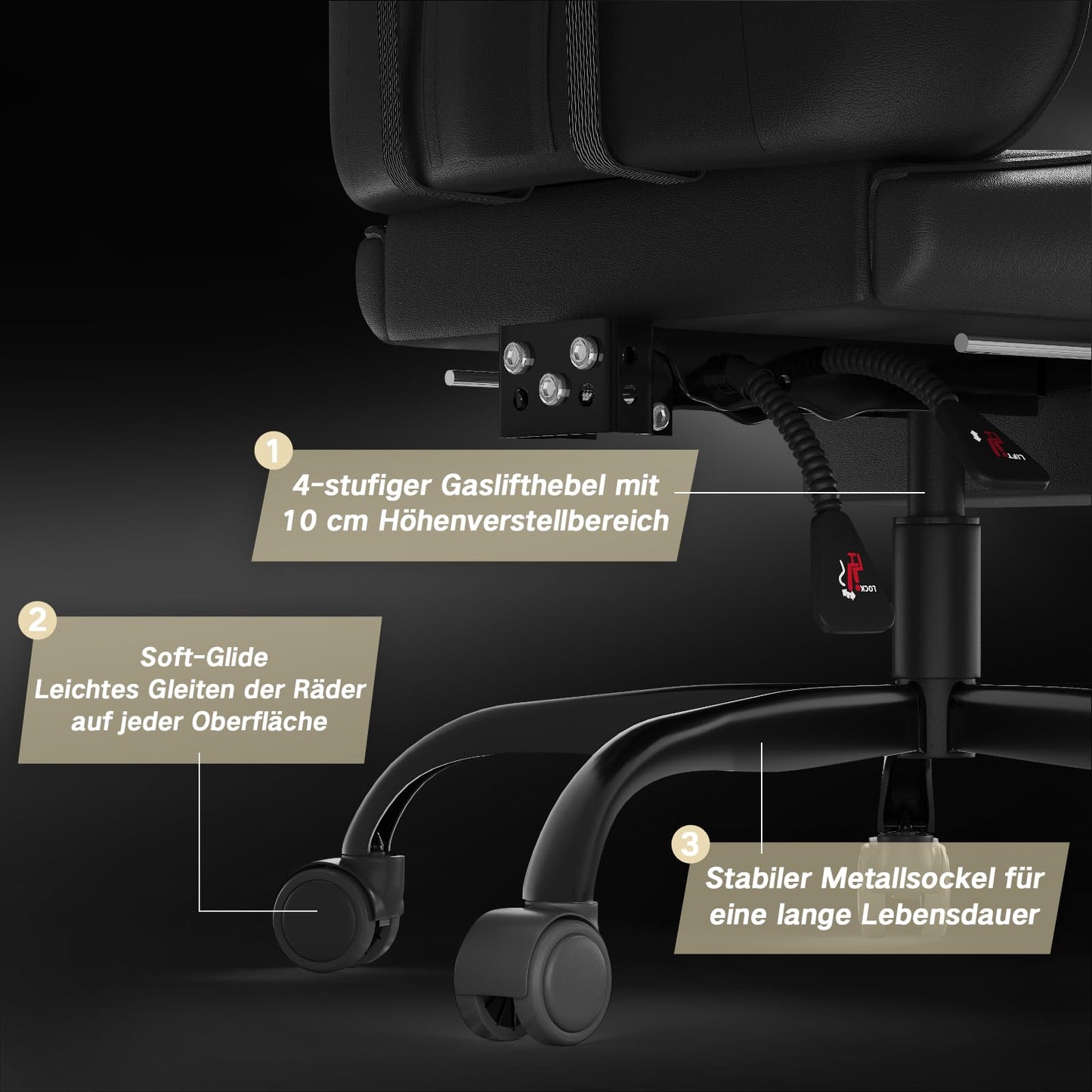 Devoko Massage Gaming Chair, Office Chair with Footrest and Massage Lumbar Cushion, Gamer Chair with Headrest, Ergonomic Gaming PC Chair 150 kg Load Capacity, Black