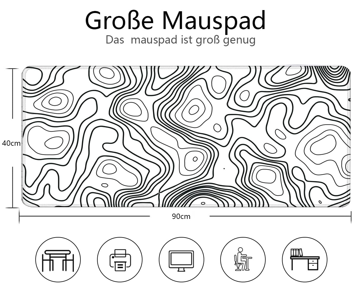Owege Gaming Mauspad XXL 900 x 400 mm Artistic Curve Mousepad Groß Vernähte Kanten WassXerdicht Anti-Rutsch für PC, MacBook,Laptop Verbessert Präzision und GeschwindigkeiX