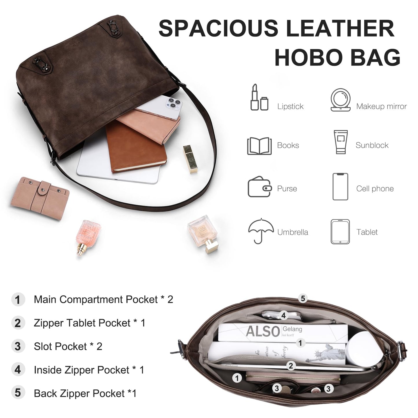 Chase Chic Women's Handbag – Leather Crossbody & Shopper Hobo Bag Set