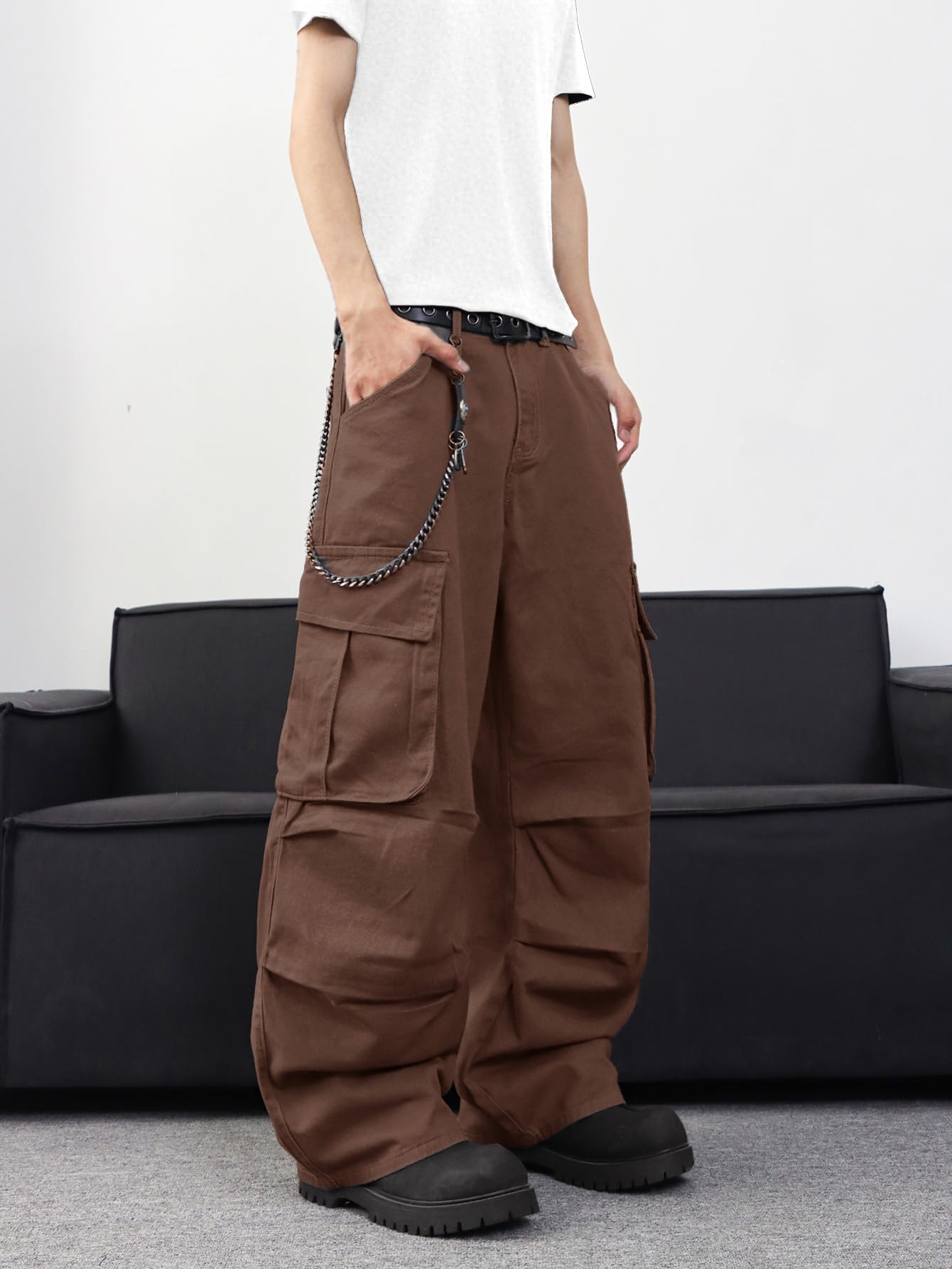 Zewool Men’s Casual Wide-Leg Denim Cargo Pants – Medium Weight Baggy Jeans