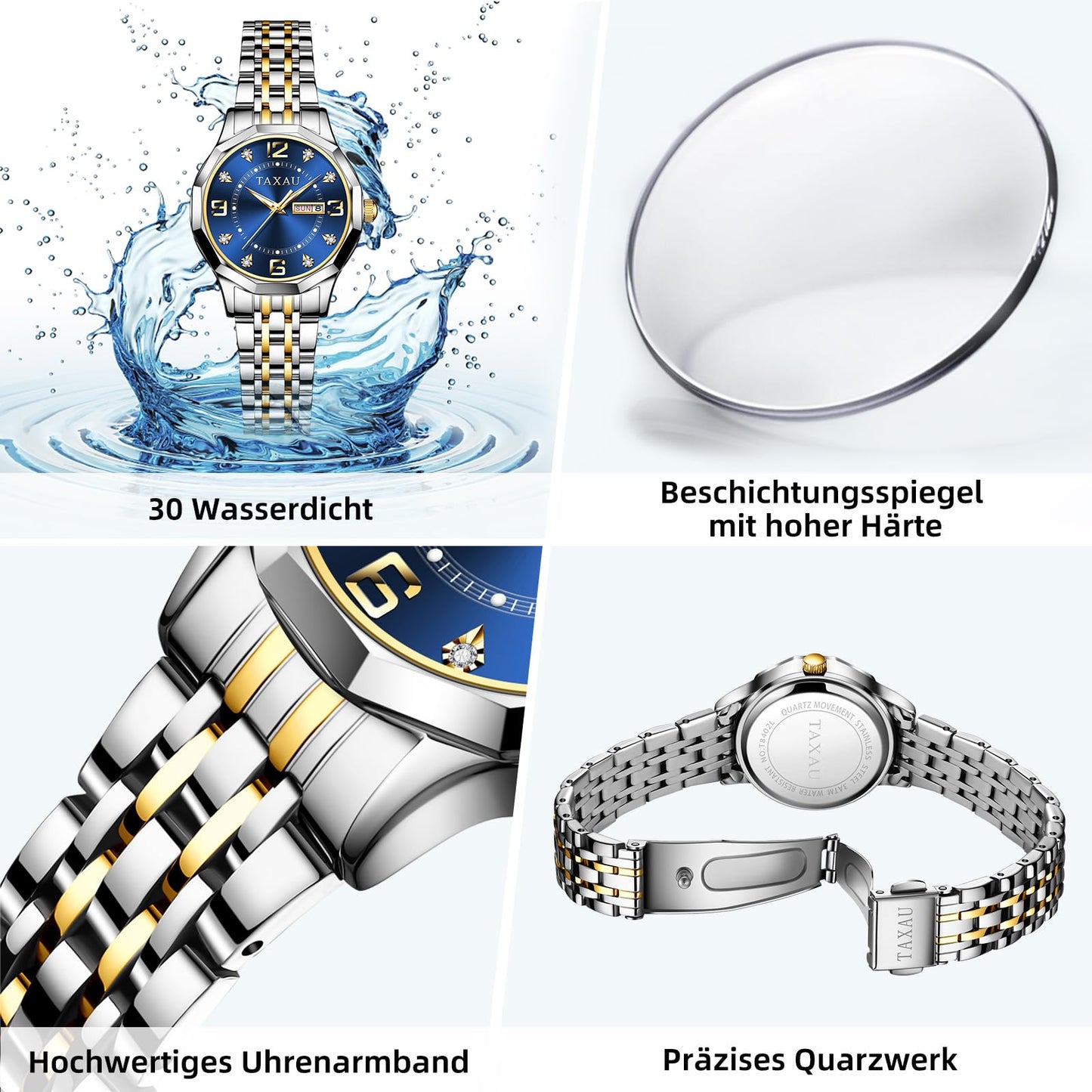 Taxau Uhr Frauen Luxus Edelstahl Uhren Frauen Kleid für Frauen wasserdichte Analog Quarz Damenuhren Klassische Reloj para Mujer