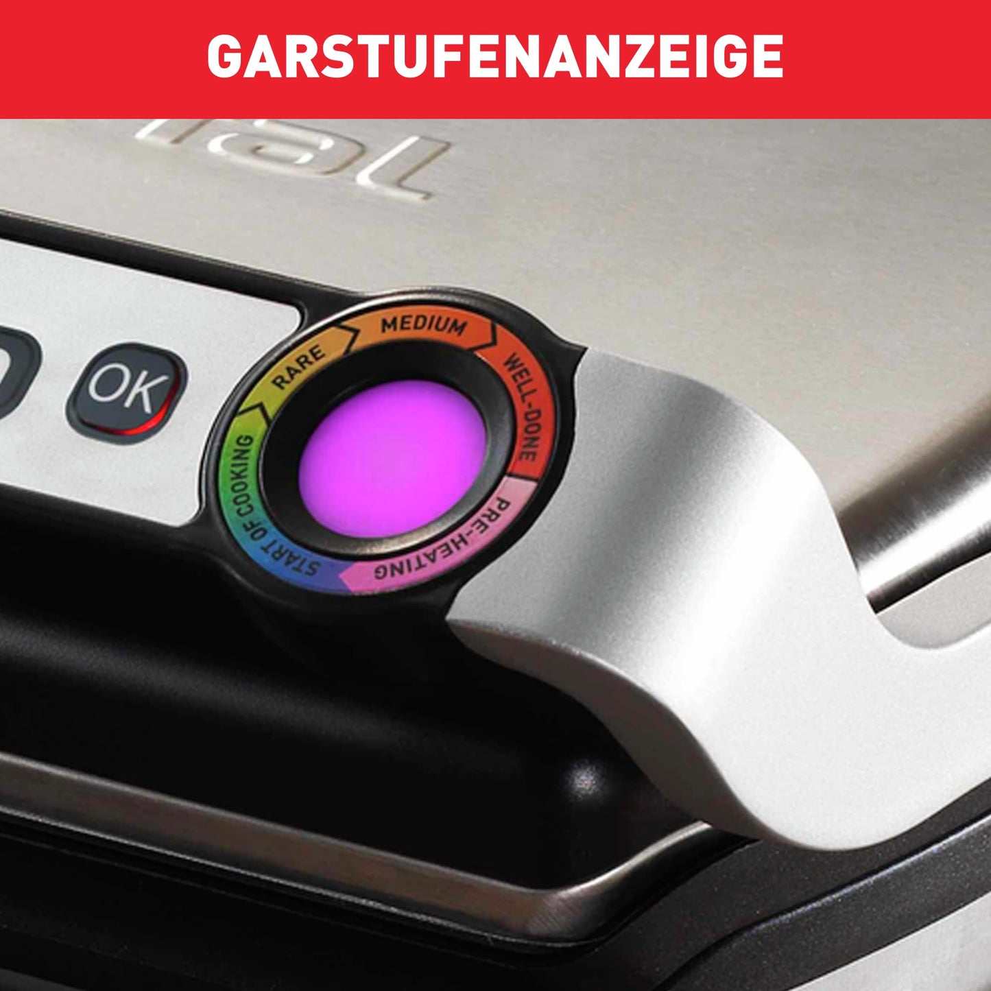 Tefal OptiGrill contact grill, 6 programs, cooking level indicator, removable plates, manual mode, electric grill, black, GC705816