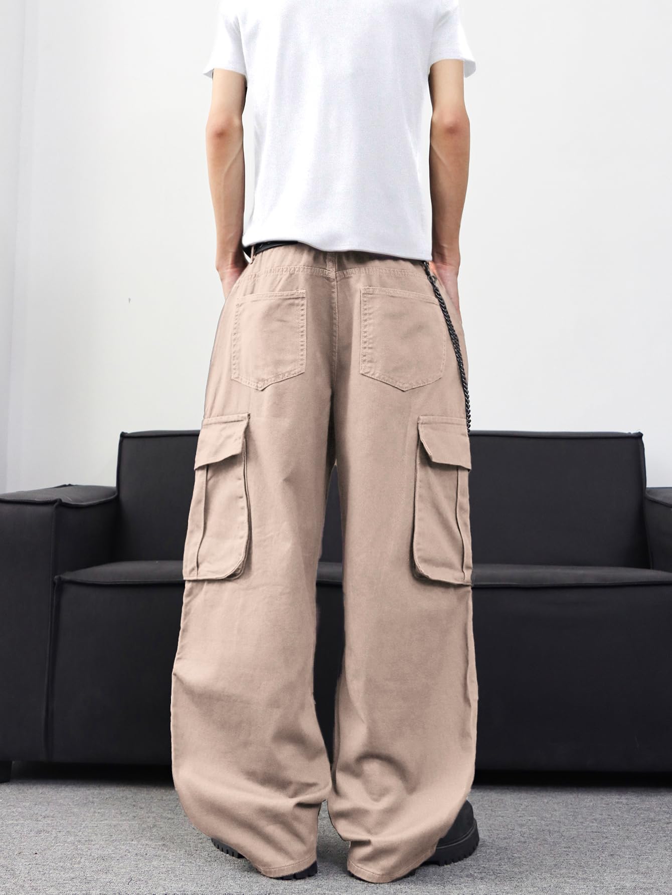 Zewool Men’s Casual Wide-Leg Denim Cargo Pants – Medium Weight Baggy Jeans