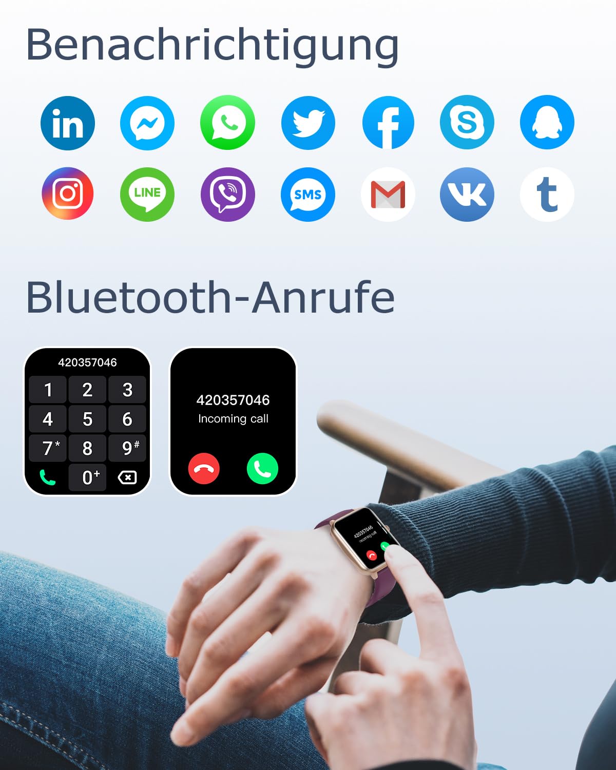 GRV Smartwatch für Damen Herren mit Telefonfunktion,Fitnessuhr mit Pulsmesser SpO2 Schlafmonitor Schrittzähler IP68 Wasserdicht,Multi Sportmodi Smart Watch Fitness Tracker für iOS Android Handy