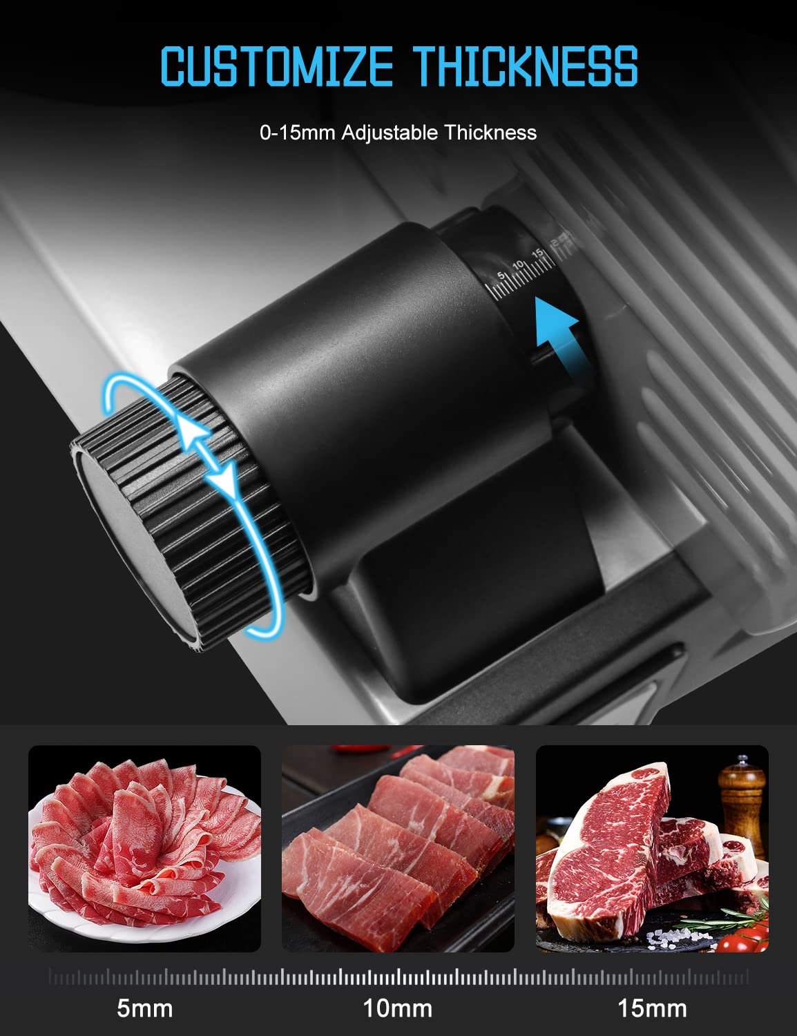 200 Watt Electric Slicer Stainless Steel - Adjustable Food Processor 0 to 15mm - 2 Blades - Sausage Slicer - Bread Slicer, Ham Slicer, Electric Knife Meat & Cheese