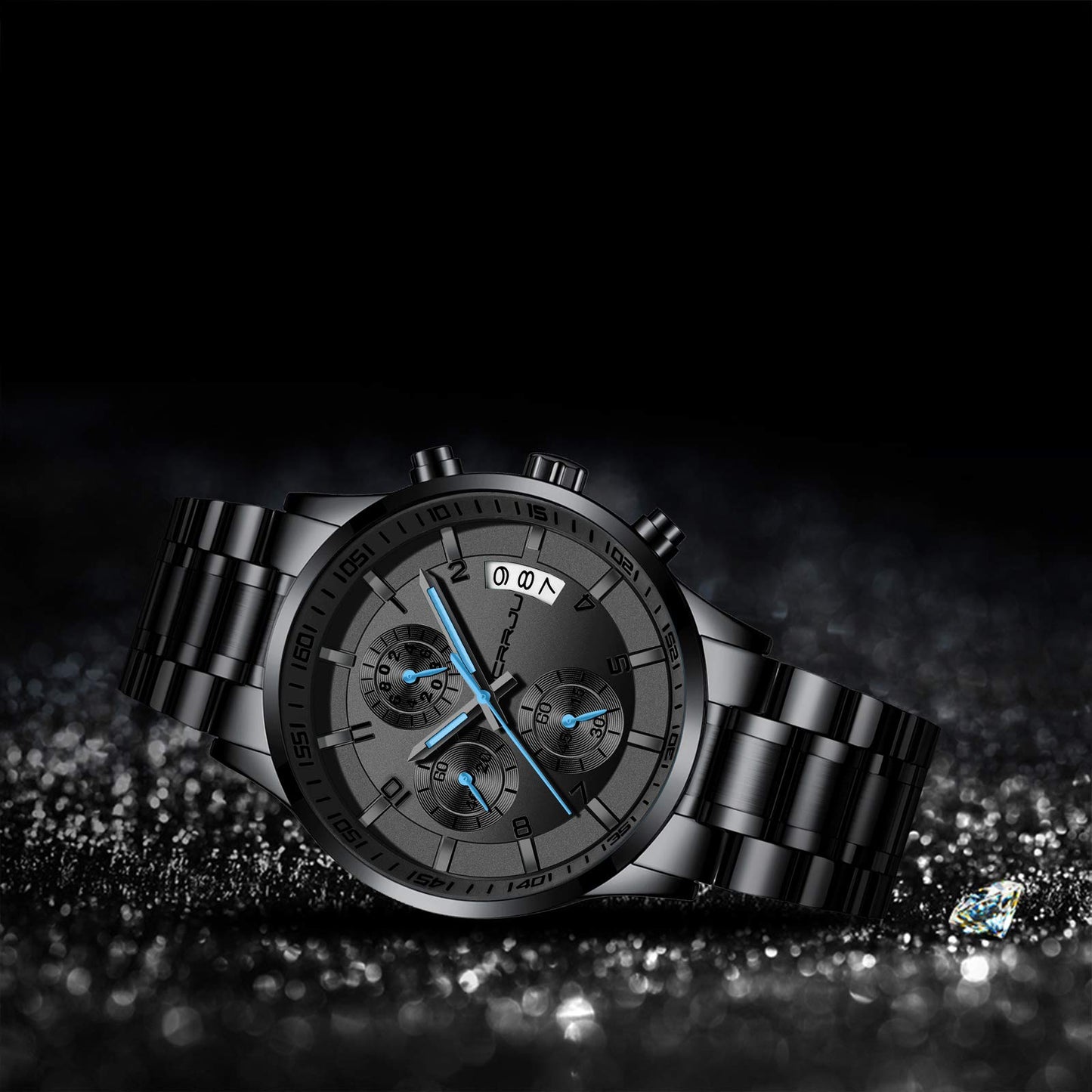 CRRJU Herren Uhr Business Edelstahl wasserdichte Chronographen mit Kalender Armbanduhr Edelstahlband Stoppuhr Analog Quarzuhr