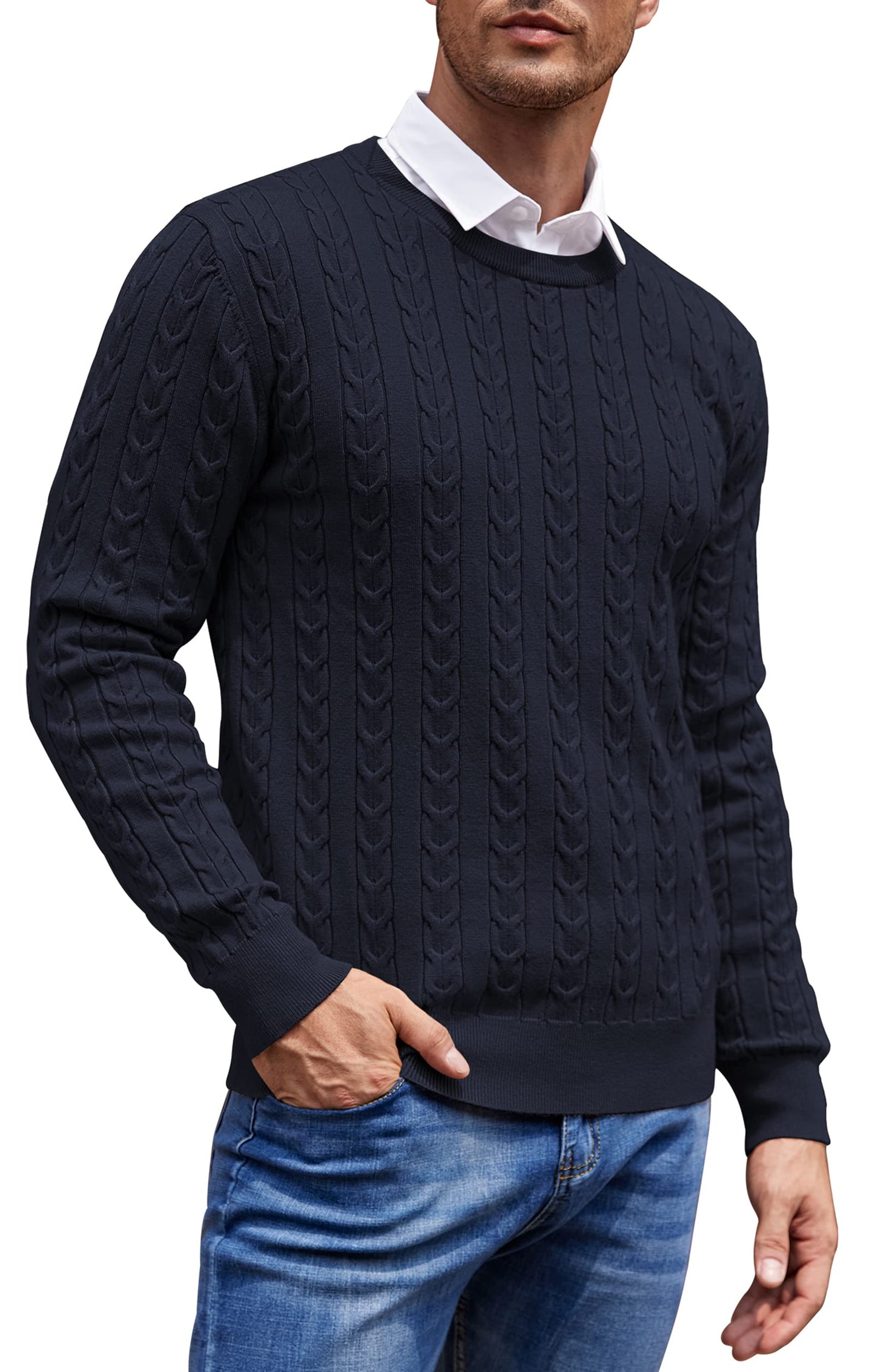 NITAGUT Men’s Cable Knit Sweater – Slim Fit Crewneck Pullover