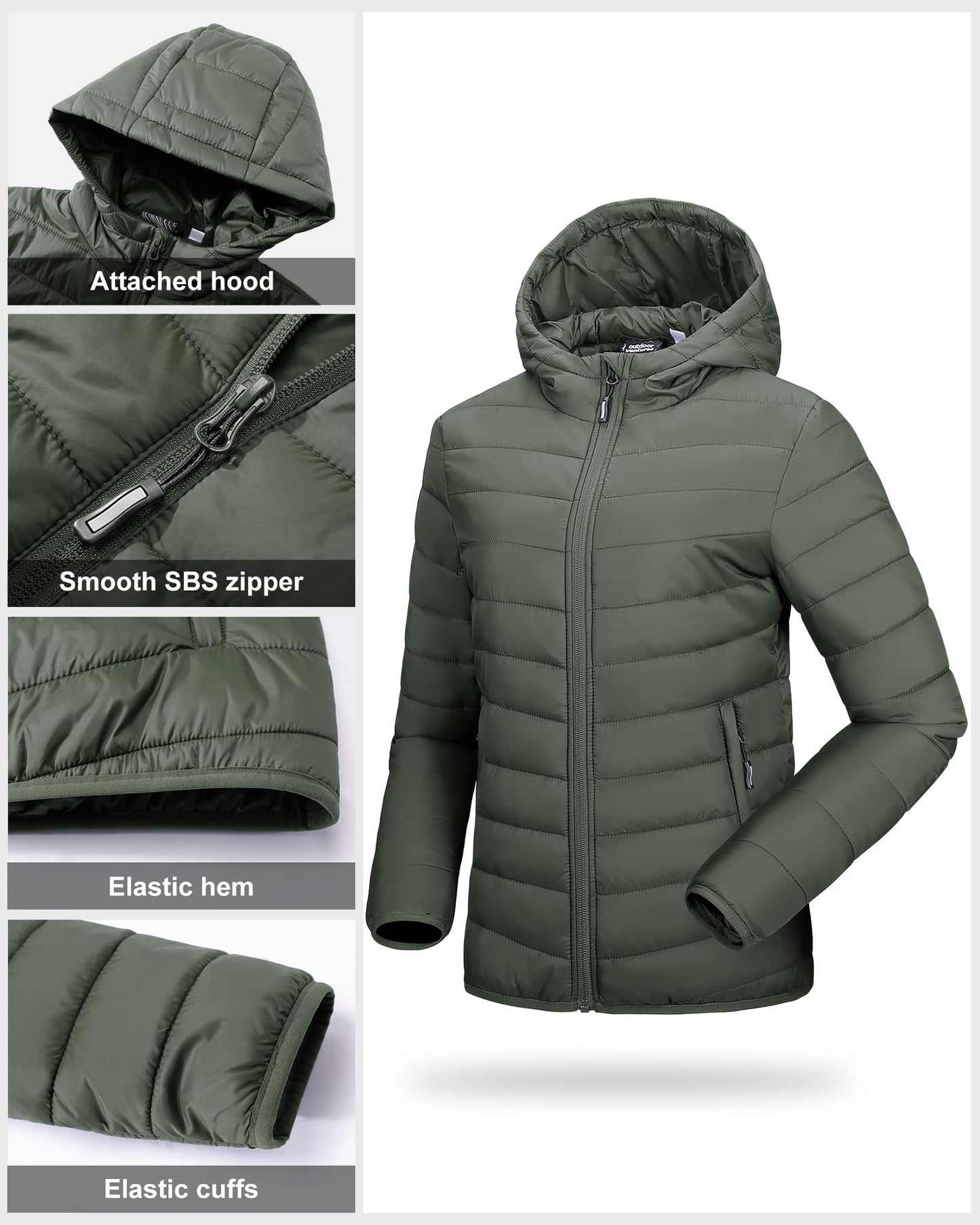 Outdoor Ventures Women’s Lightweight Hooded Puffer Jacket