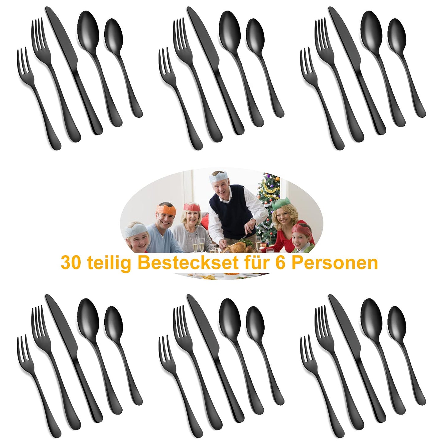 BEWOS Besteck Set für 6 Personen, 30 teilig Essbesteck Set inkl. Messer, Gabel, Löffel, Besteck Edelstahl Spiegelpoliert, Spülmaschinenfest