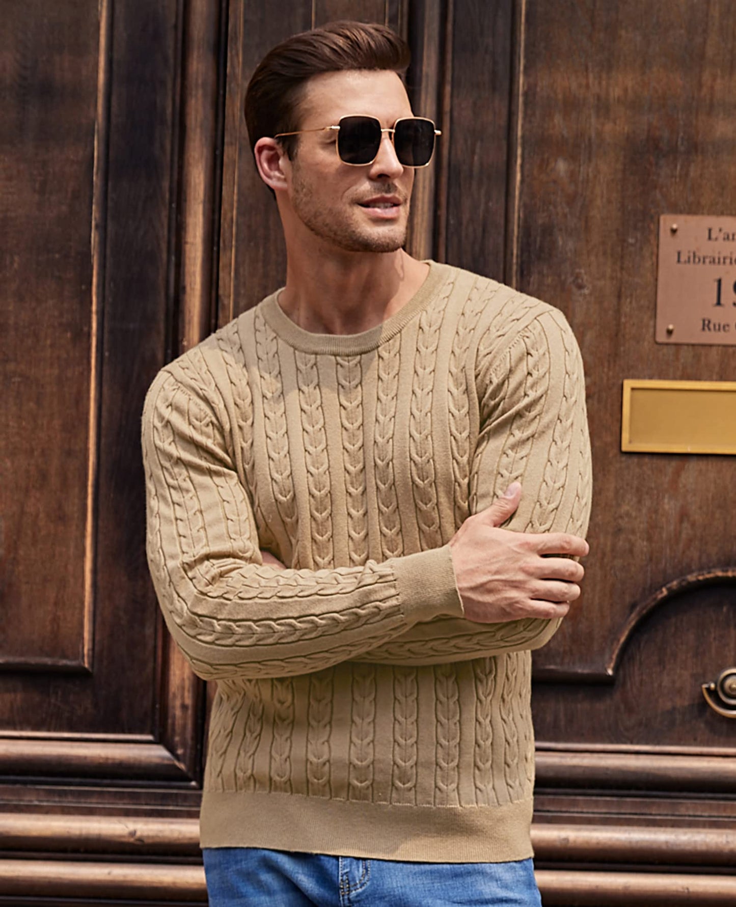 NITAGUT Men’s Cable Knit Sweater – Slim Fit Crewneck Pullover