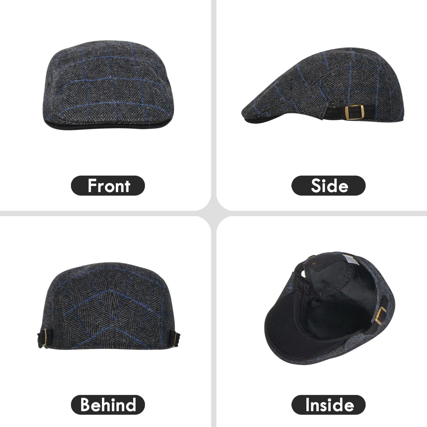 besbomig Schiebermütze Barret Flat Cap Schirmmütze für Herren Damen, Gatsby Newsboy Cap Baskenmützen Golfermütze, Frühling Herbst Winter, 55-59cm