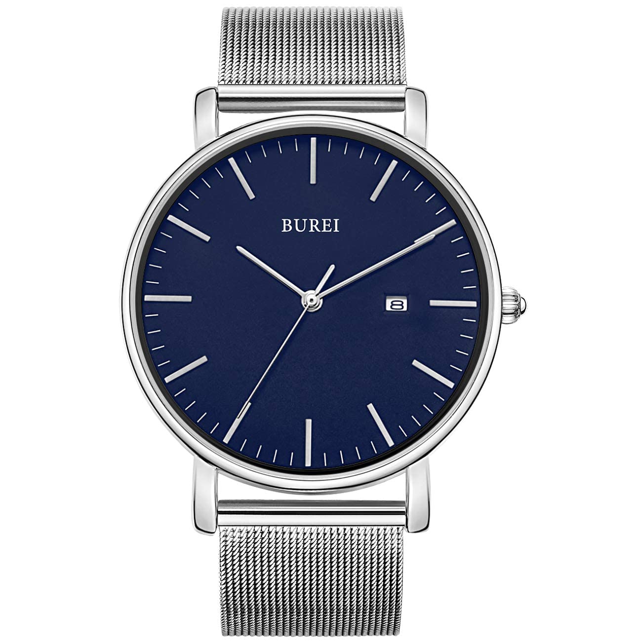 BUREI Ultra Dünne Uhren Herren Schwarze Analoges Datum Armbanduhr Herren mit Japanisches Quarzwerk, Geschenke für Männer