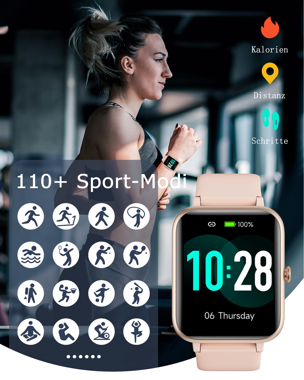 GRV Smartwatch für Damen Herren mit Telefonfunktion,Fitnessuhr mit Pulsmesser SpO2 Schlafmonitor Schrittzähler IP68 Wasserdicht,Multi Sportmodi Smart Watch Fitness Tracker für iOS Android Handy
