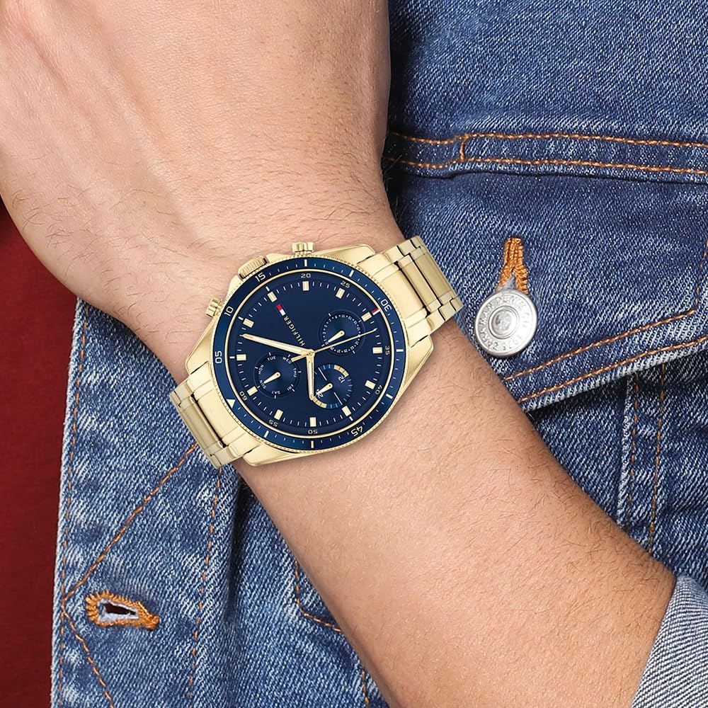 Tommy Hilfiger Multi Zifferblatt Quarz Uhr für Herren mit Edelstahl-und Lederarmband