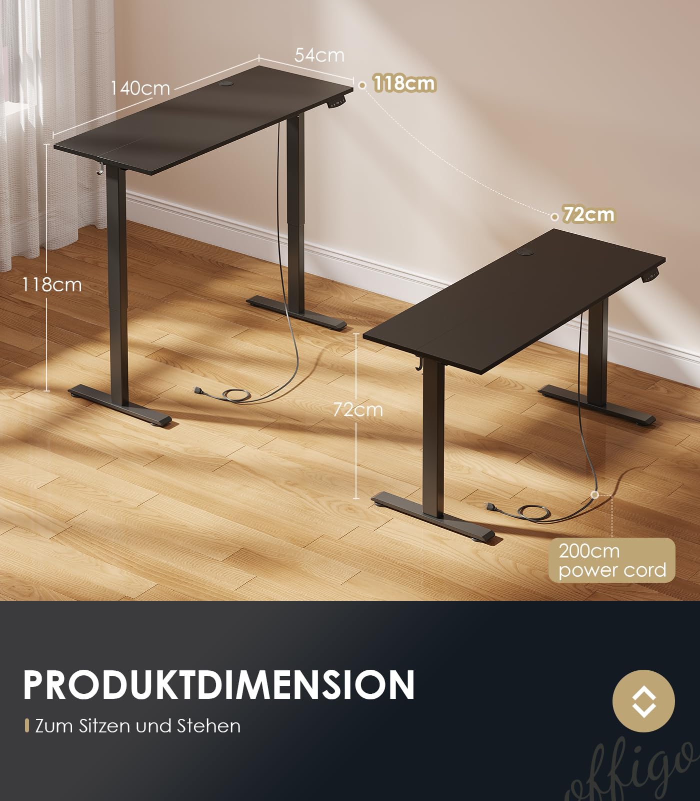 OffiGo Höhenverstellbarer Schreibtisch, 120 cm Elektrischer Schreibtisch, Ergonomischer Tisch mit Memory-Funktion, Gaming Tisch Höhenverstellbar, Moderner Computertisch für Zuhause und Büro, Weiß