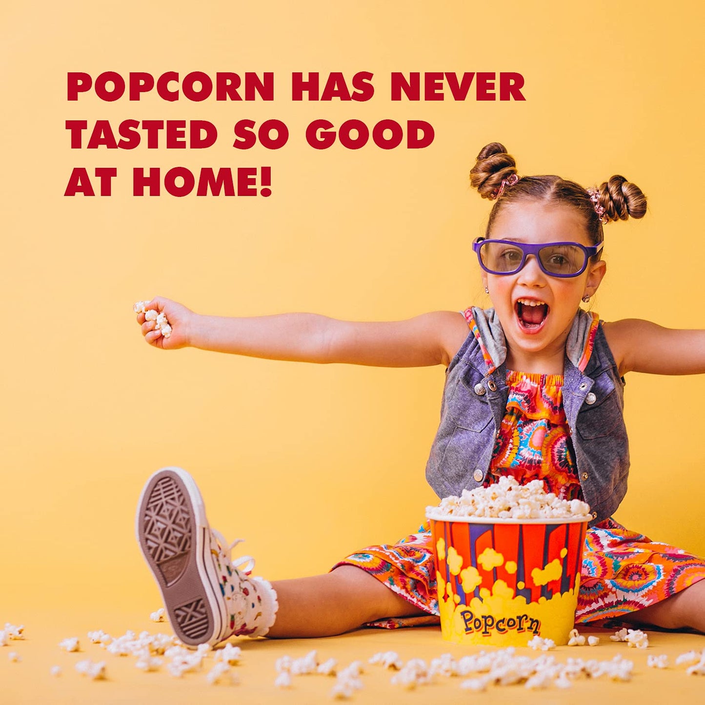 Edihome, Popcornmaschine, Popkornmaschinene, Elektrischer Popcorn Maker, 1200 W, Inklusive Dosierlöffel, Popkorn fertig in 2 Minuten, Heimkino, Series (Rot)