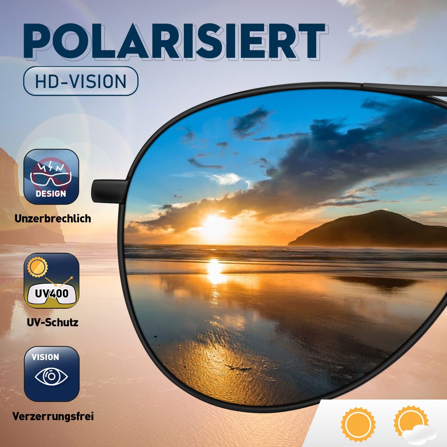 wearPro Sonnenbrille-Herren-Damen-Polarisiert Premium Metallrahmen Sonnenbrillen Unisex mit UV400 Schutz Vintage Schwarz Fahrerbrille