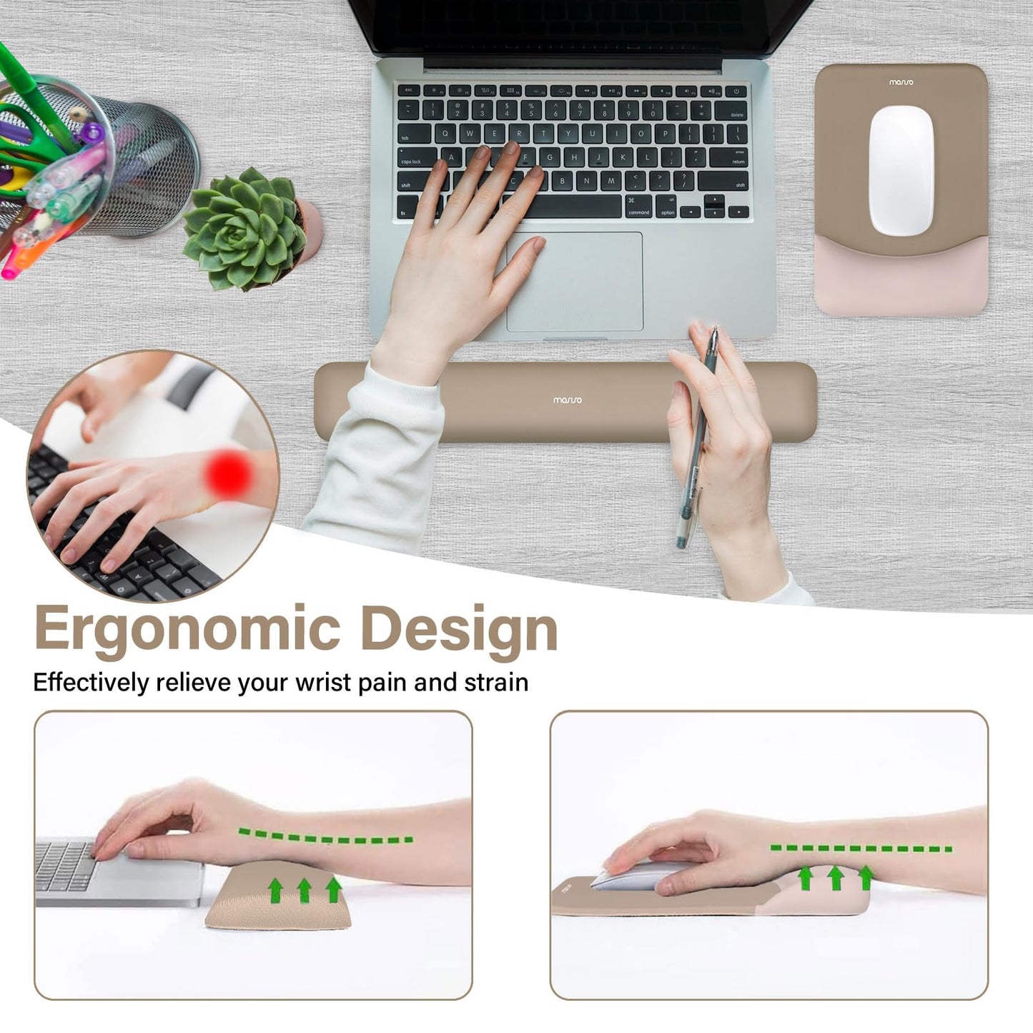 MOSISO Handgelenkstütze für Mauspad&Tastatur Set, Rechteckig Ergonomisch Mauspad Rutschfest Basis Home/Büro Schmerzlinderung&Typing Kissen mit Neopren Cloth&Erhöht Gebogen Memory Schaum,Grün