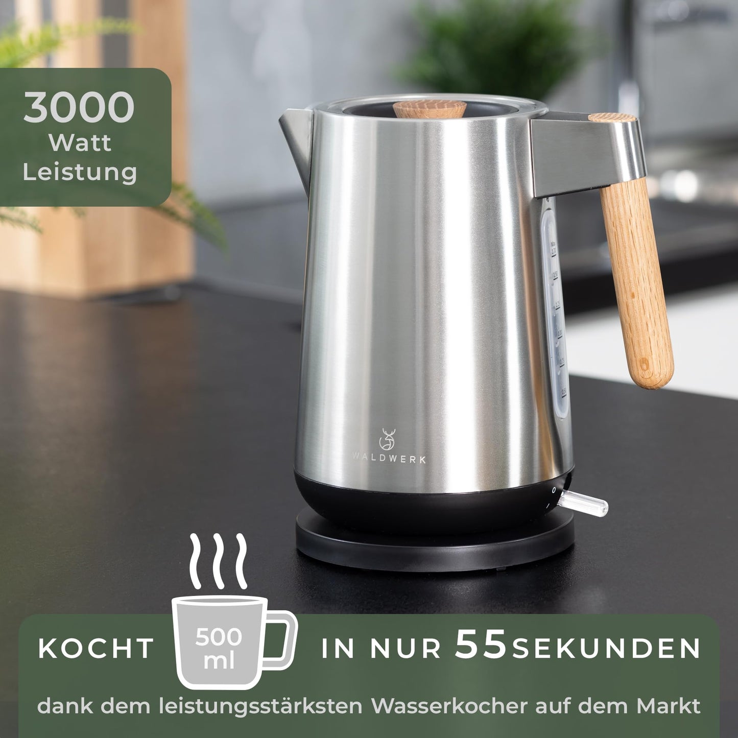 WALDWERK Design Toaster - Made of 304 Stainless Steel and Oak Wood - for 2 Slices - with Bun Attachment - with Extra Wide and Deep Toast Chambers - with Crumb Drawer