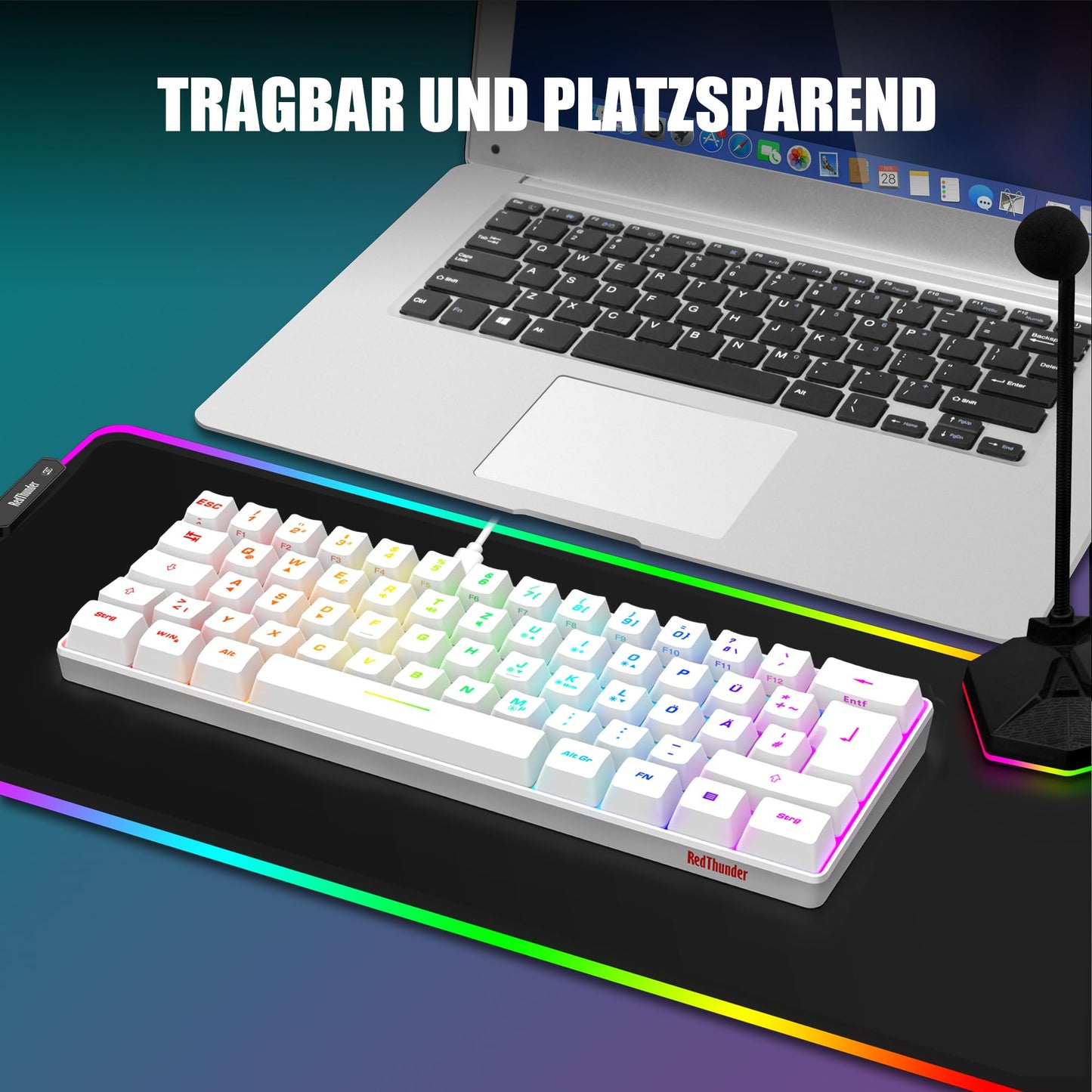 RedThunder 60% RGB Verkabelte Gaming Tastatur und Maus Set, Mini Gaming Tastatur, 62 Tastatur, DE Layout, Ultraleichte 7200 DPI Maus mit Wabenkonstruktion für PC MAC PS5 Xbox Gamer (Schwarz-Weiß)