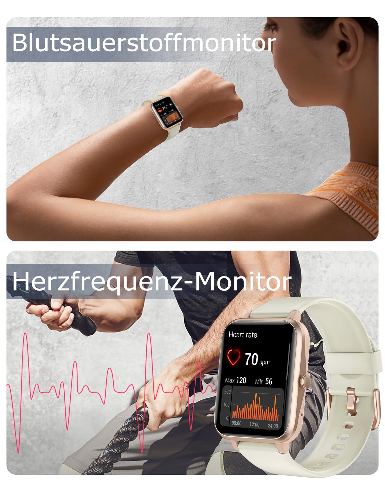 GRV Smartwatch für Damen Herren mit Telefonfunktion,Fitnessuhr mit Pulsmesser SpO2 Schlafmonitor Schrittzähler IP68 Wasserdicht,Multi Sportmodi Smart Watch Fitness Tracker für iOS Android Handy