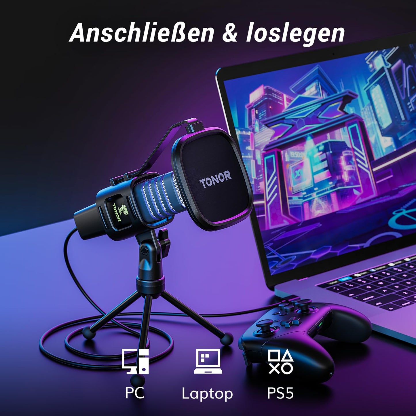 TONOR USB Mikrofon Nierencharakteristik Kondensator Computer PC Mikrofon mit Ständer, Popfilter, Mikrofonspinne für Streaming, Podcasting, Voice-Over, Twitch, kompatibel mit Laptop Desktop, TC30