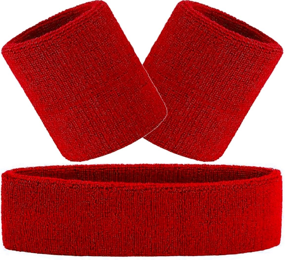 Hatstar 3-teiliges Schweißband Set | 1x Stirnband + 2X Schweißbänder für Handgelenke | Stirnband Damen & Herren | Accessoire für Karneval & Fasching Aerobic Kostüm