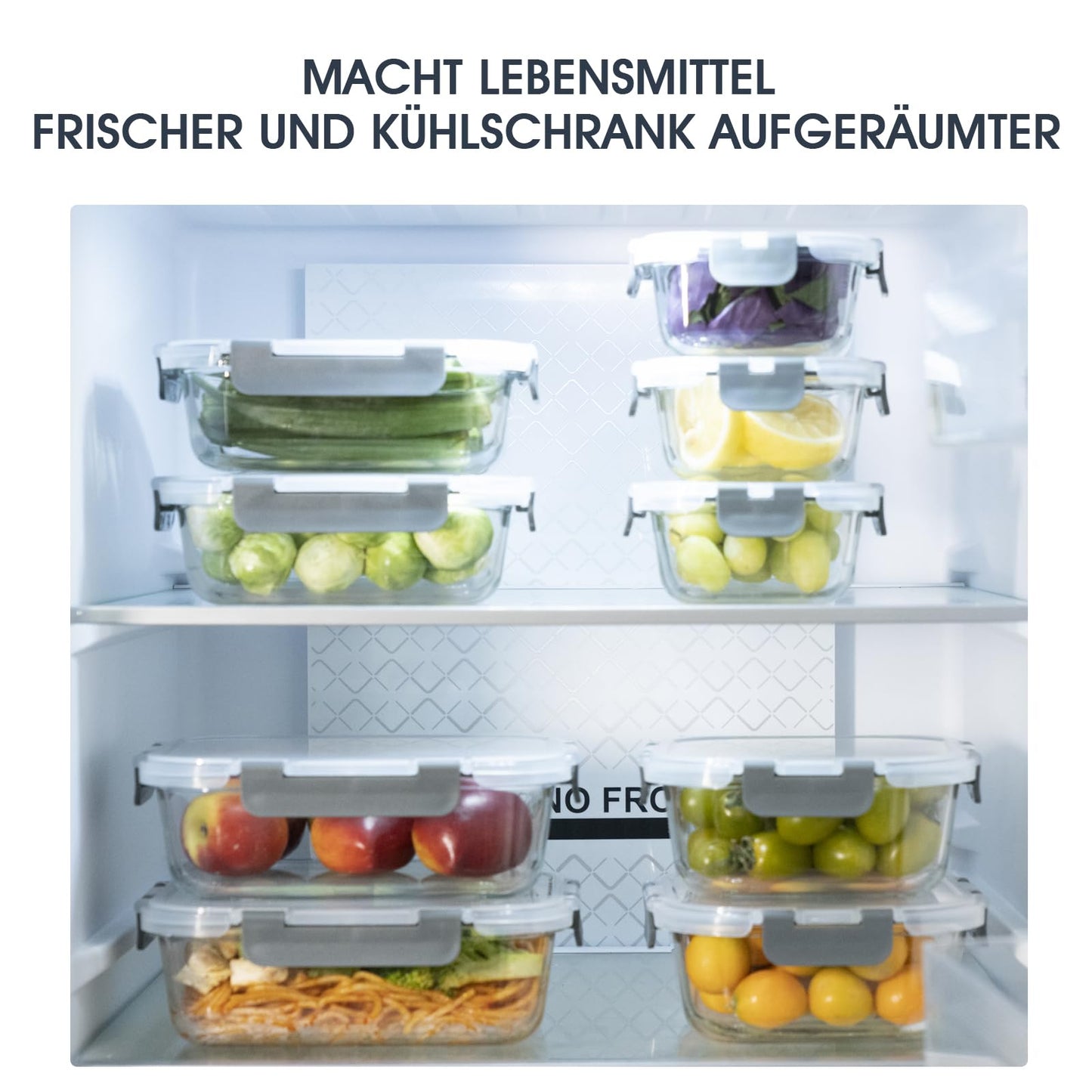 GENICOOK Frischhaltedose aus Glas/Glasbehälter mit Deckel/Vorratsdosen/Aufbewahrungsbehälter/Lebensmittelbehälter für Küche(9 Vorratsdosen mit 9 Deckel)