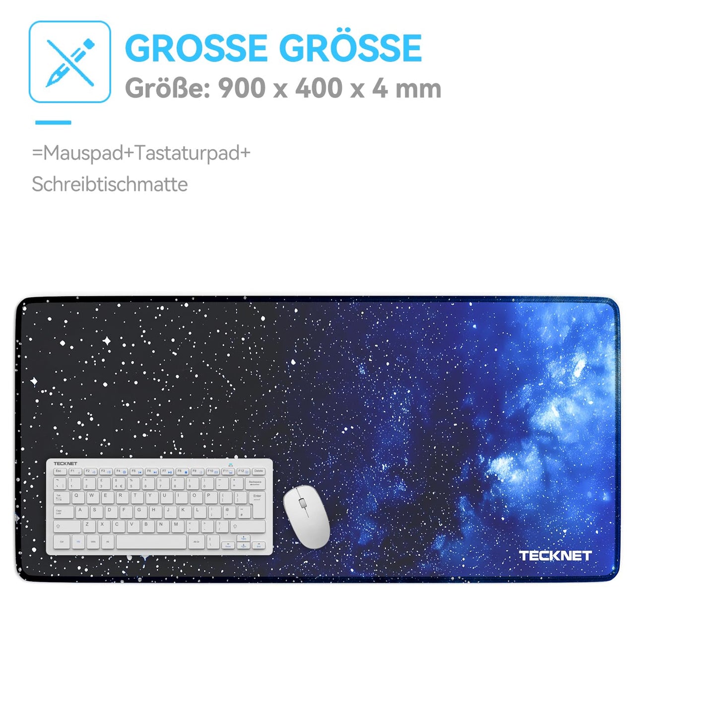 TECKNET Mauspad XXL Speed Gaming, 900x400 mm Schreibtischunterlage Schwarz, Gamer Mouse Pad, Wasserdicht mousepad, Spezielle Oberfläche Verbessert Präzision und Geschwindigkeit, rutschfeste Gummibasis